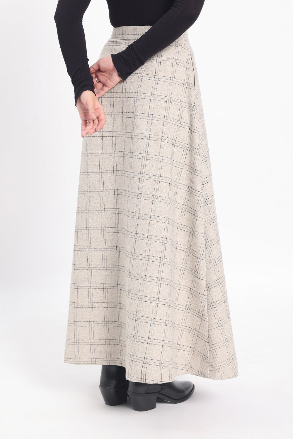 Tweed Front Slit Skirt - Off White Check