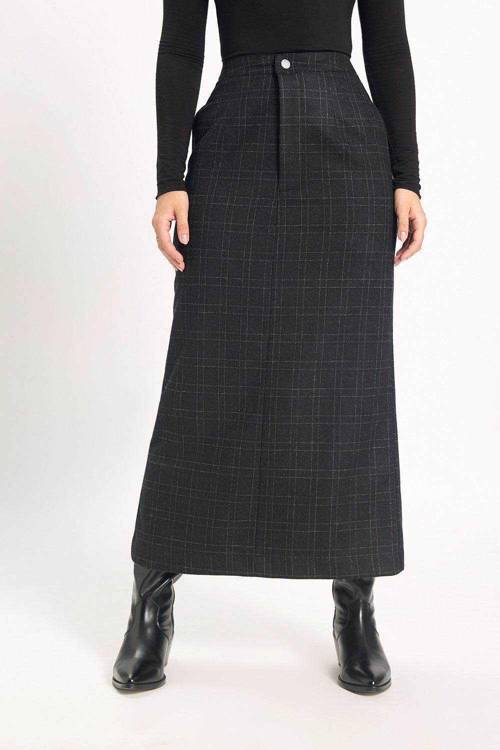 Alba Tweed Skirt - Black Windowpane