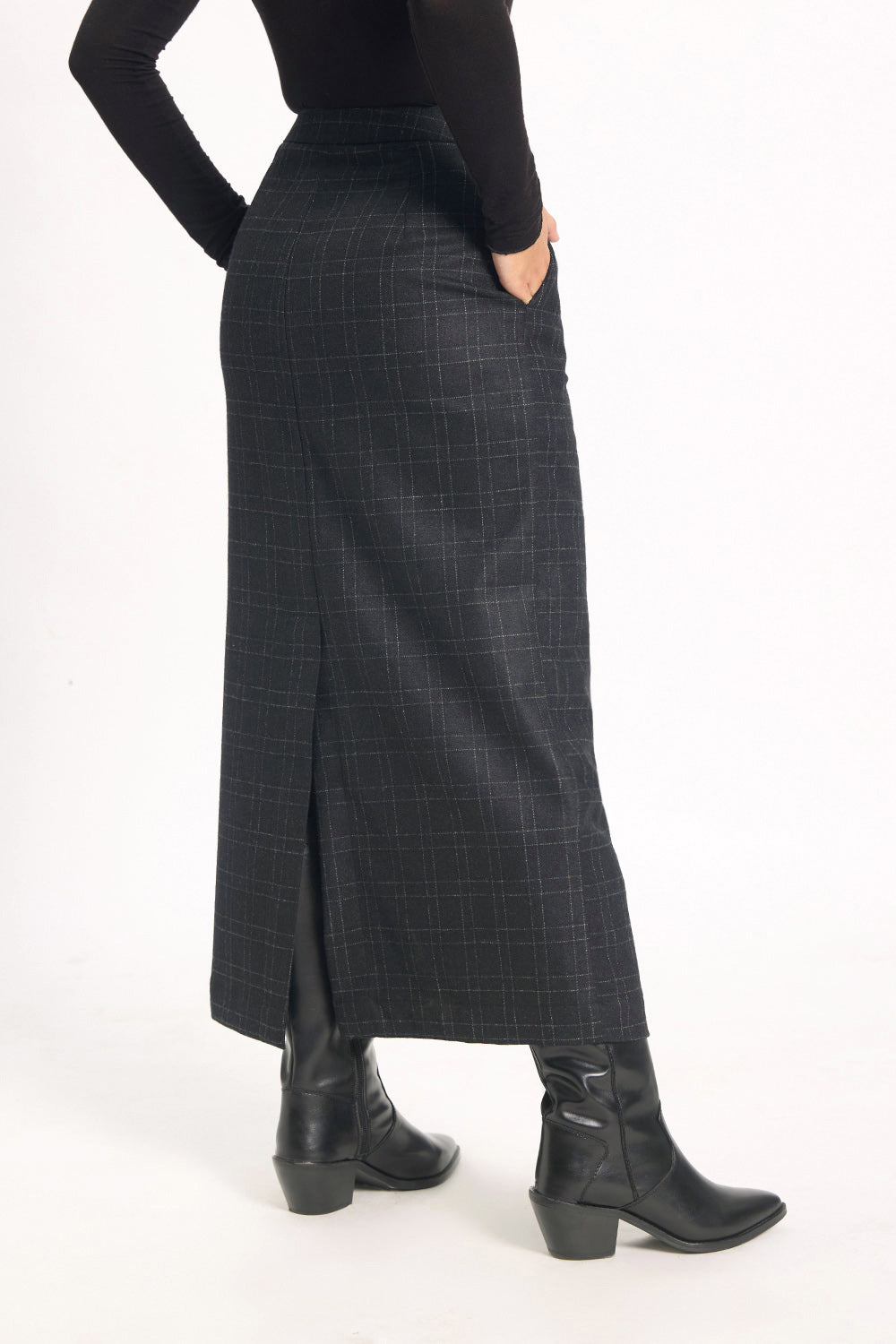 Alba Tweed Skirt - Black Windowpane