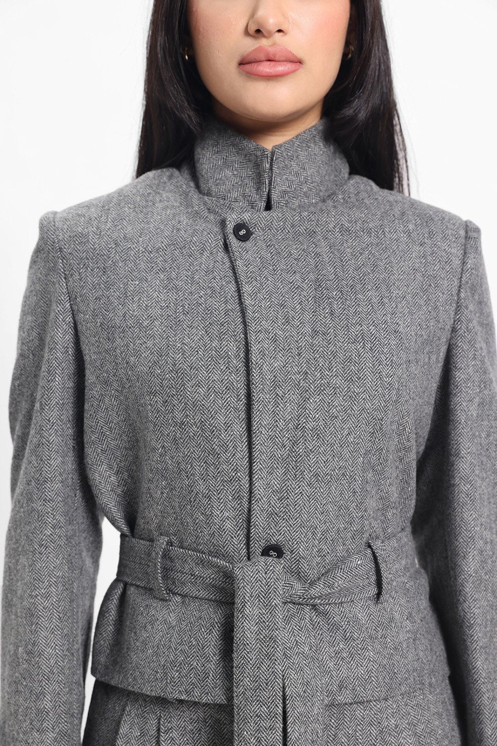 Tweed Short Jacket - Grey Herringbone