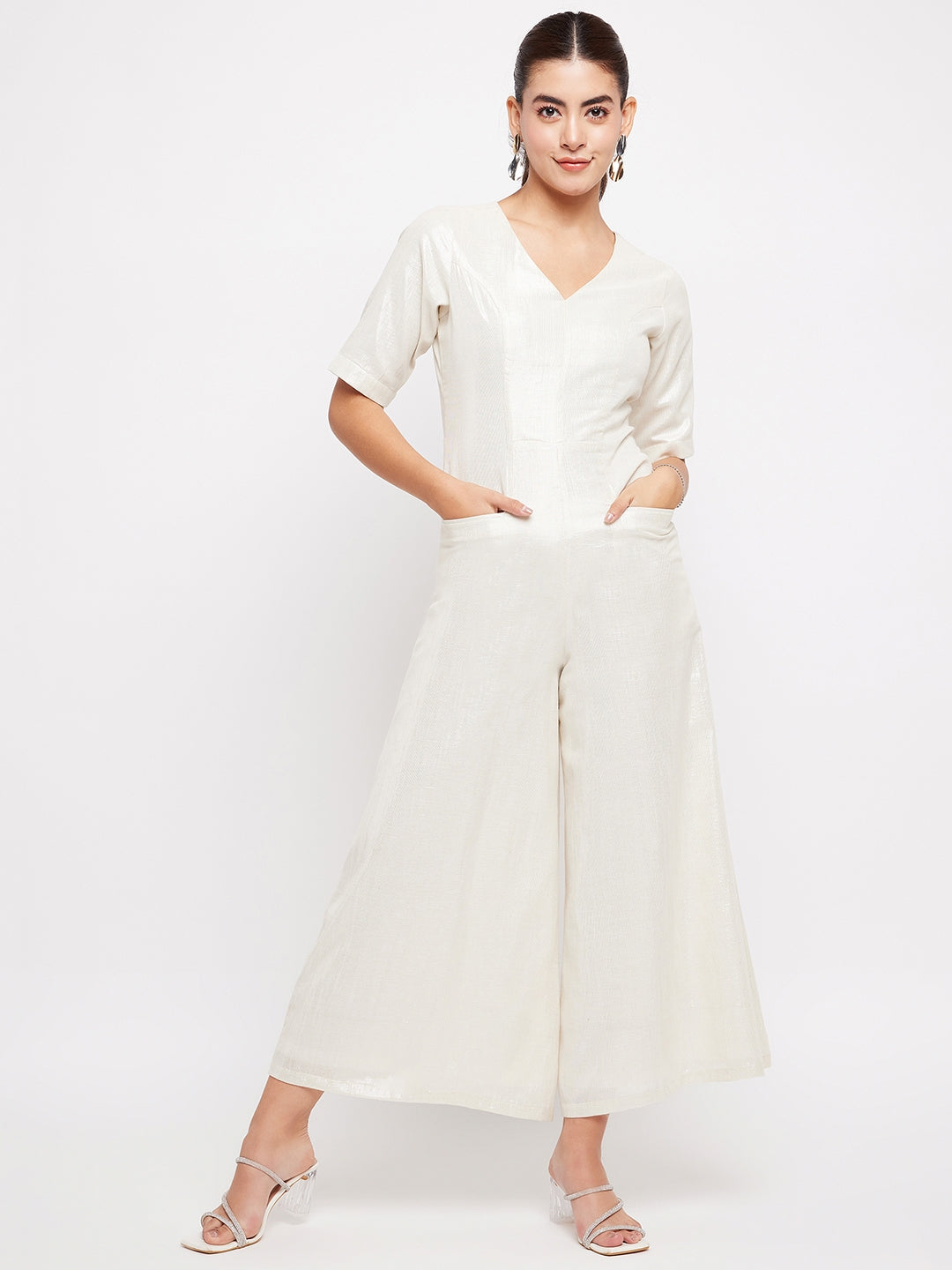 Kiana Jumpsuit | White Shimmer