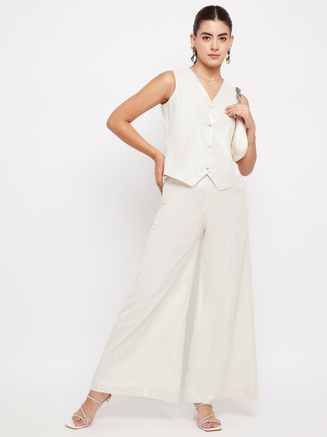 Litsea Waistcoat | White Shimmer