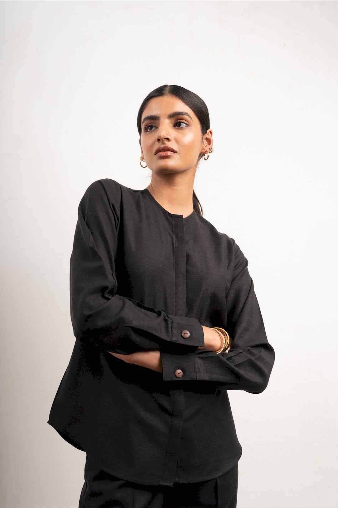 Atten Collarless Shirt | Black