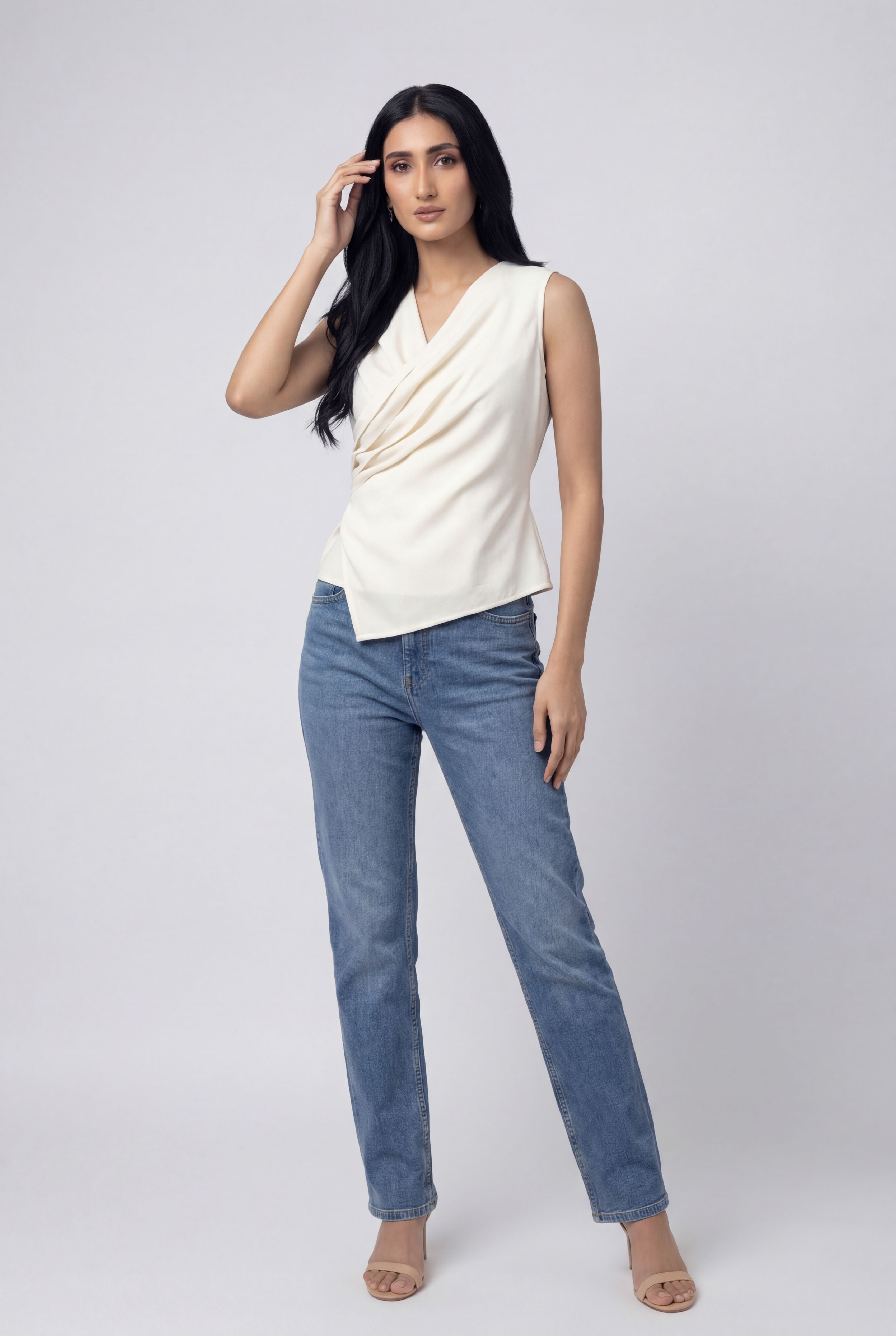 Cowl Cross Top - Ivory