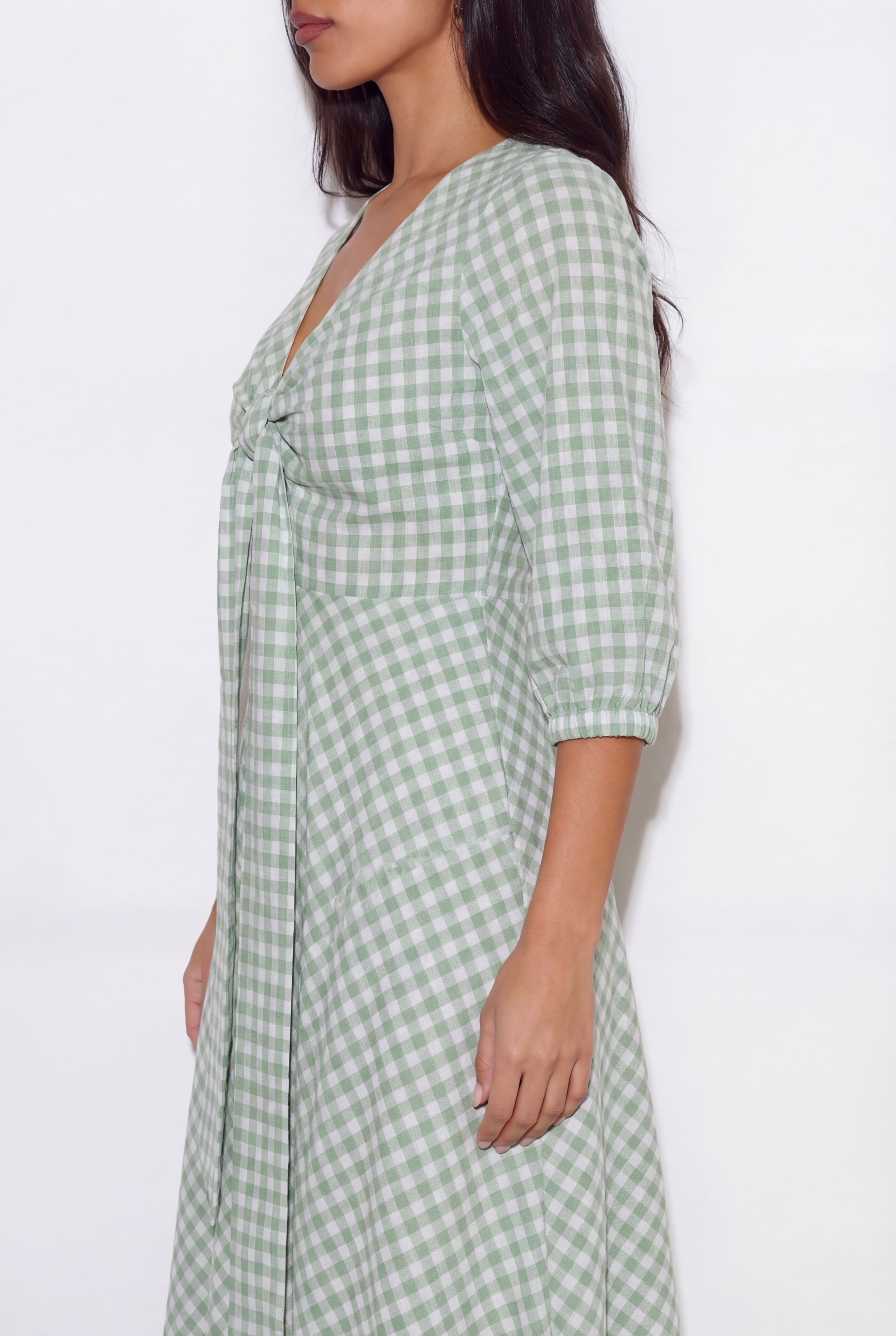 Knot Ghingham Dress - Green