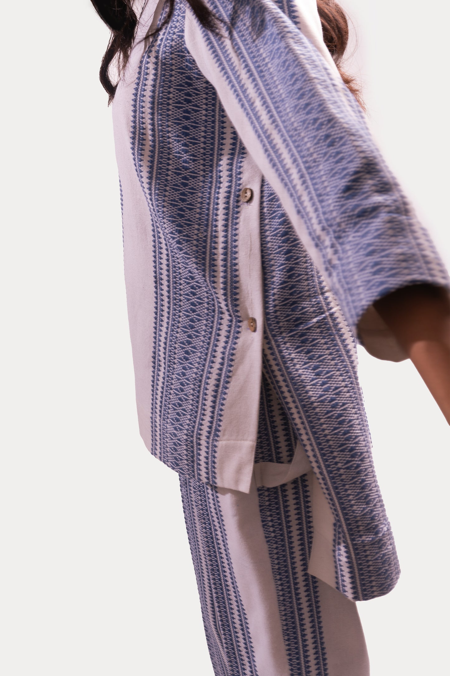 Raven Top | White & Blue Pattern