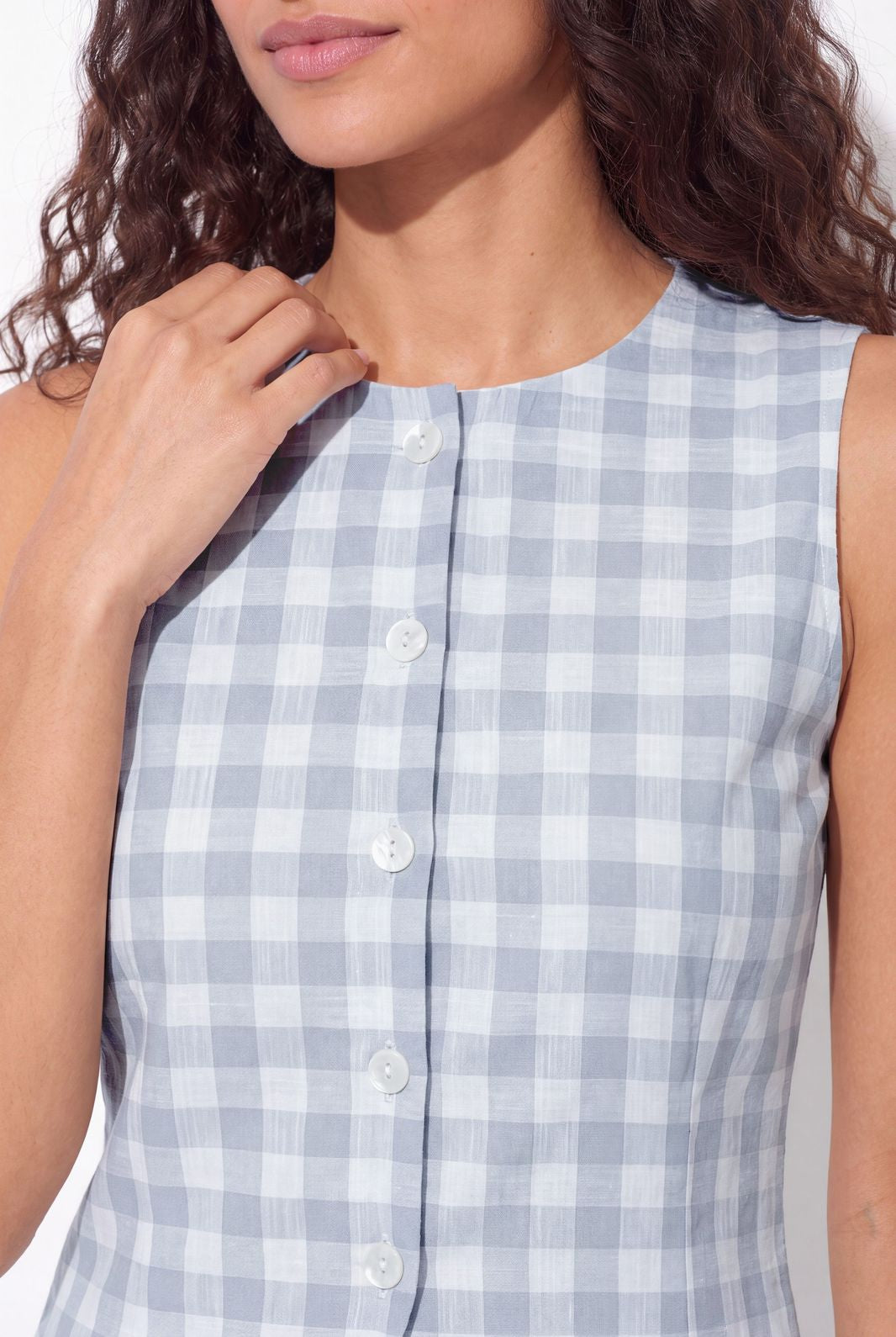 Longline Vest - Blue Check