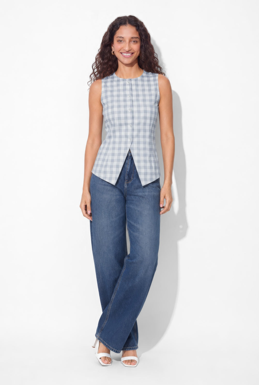 Longline Vest - Blue Check