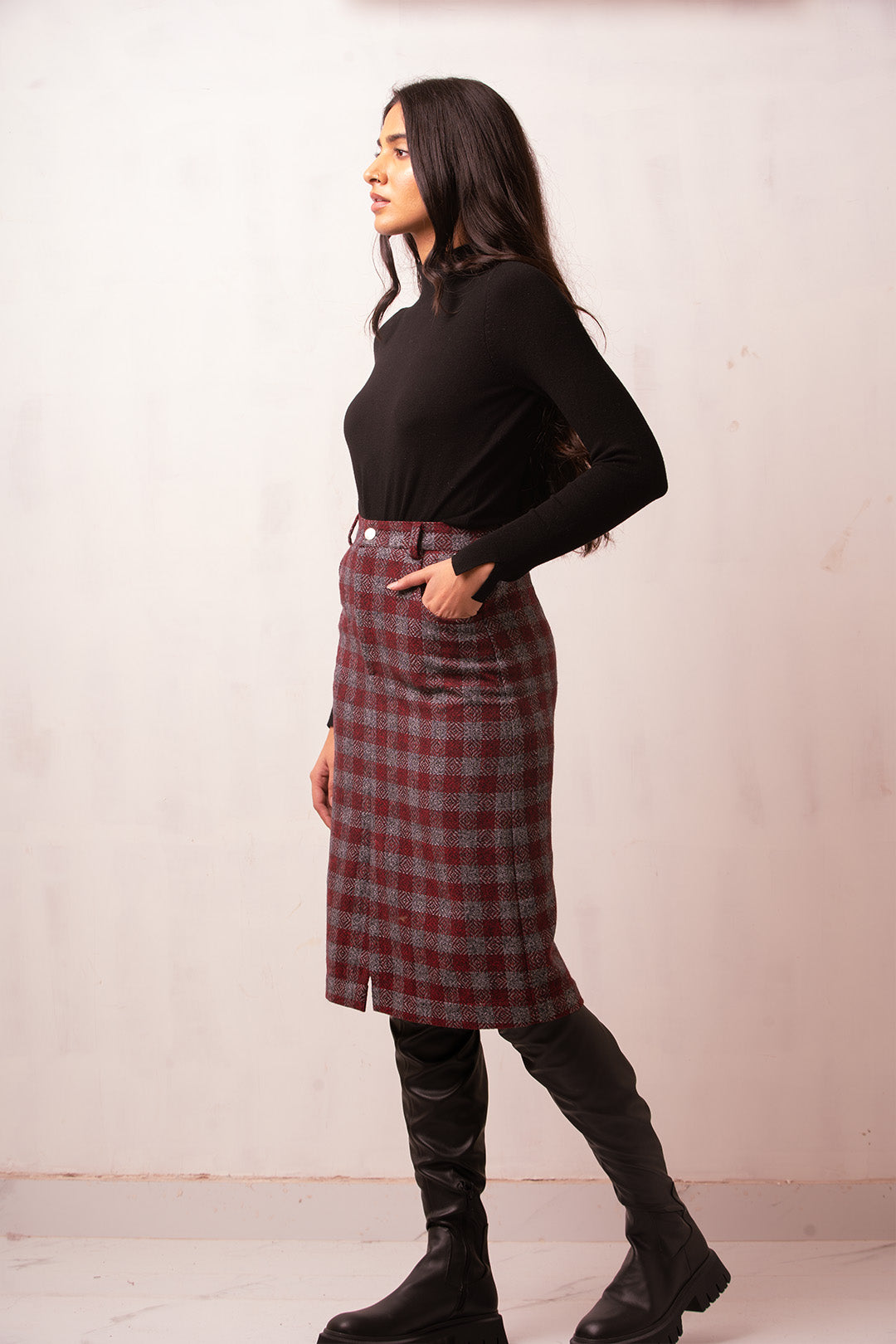 Erma Woolen Skirt | Red Check