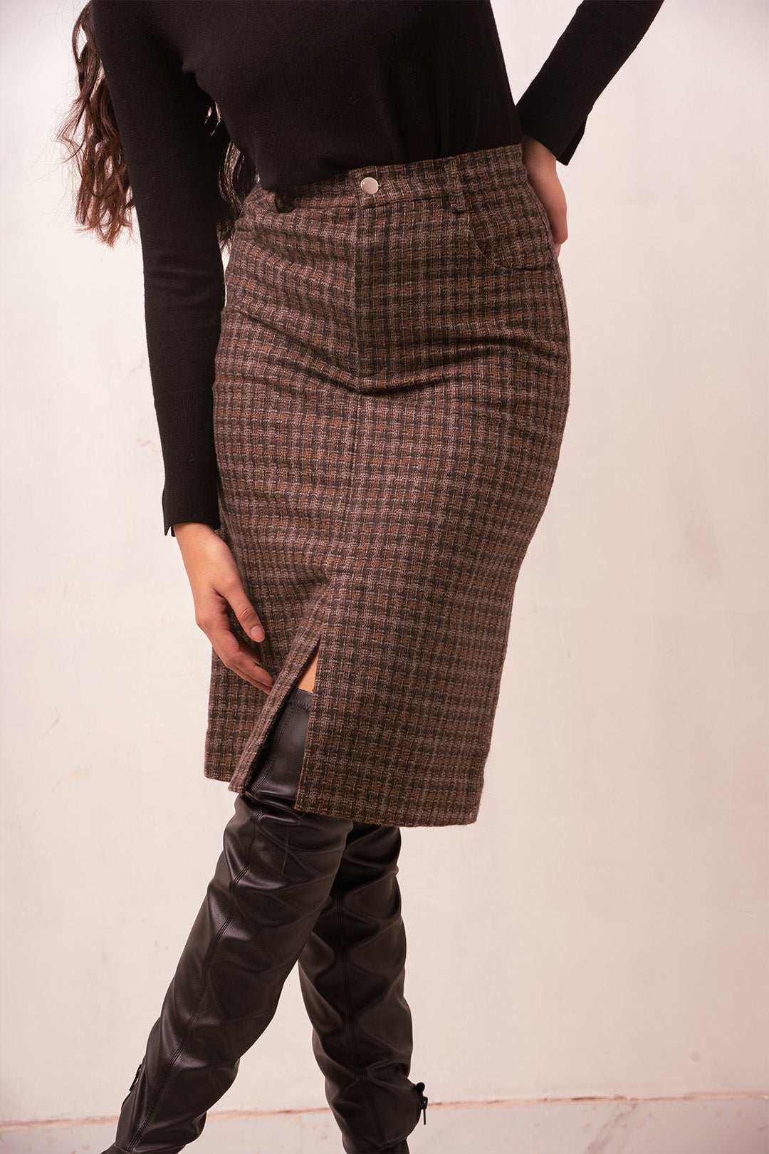 Erma Woolen Skirt | Brown Check