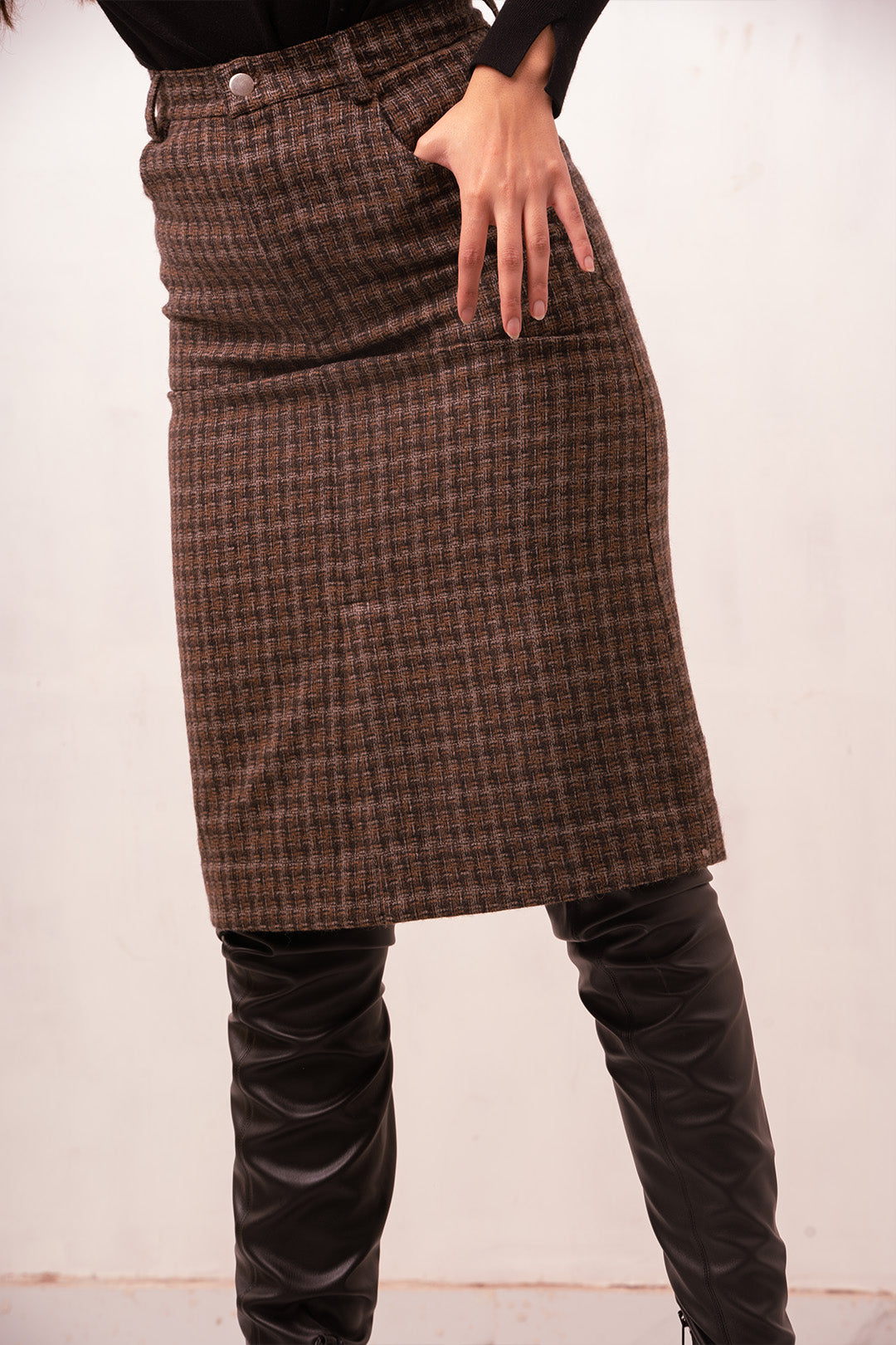 Erma Woolen Skirt | Brown Check