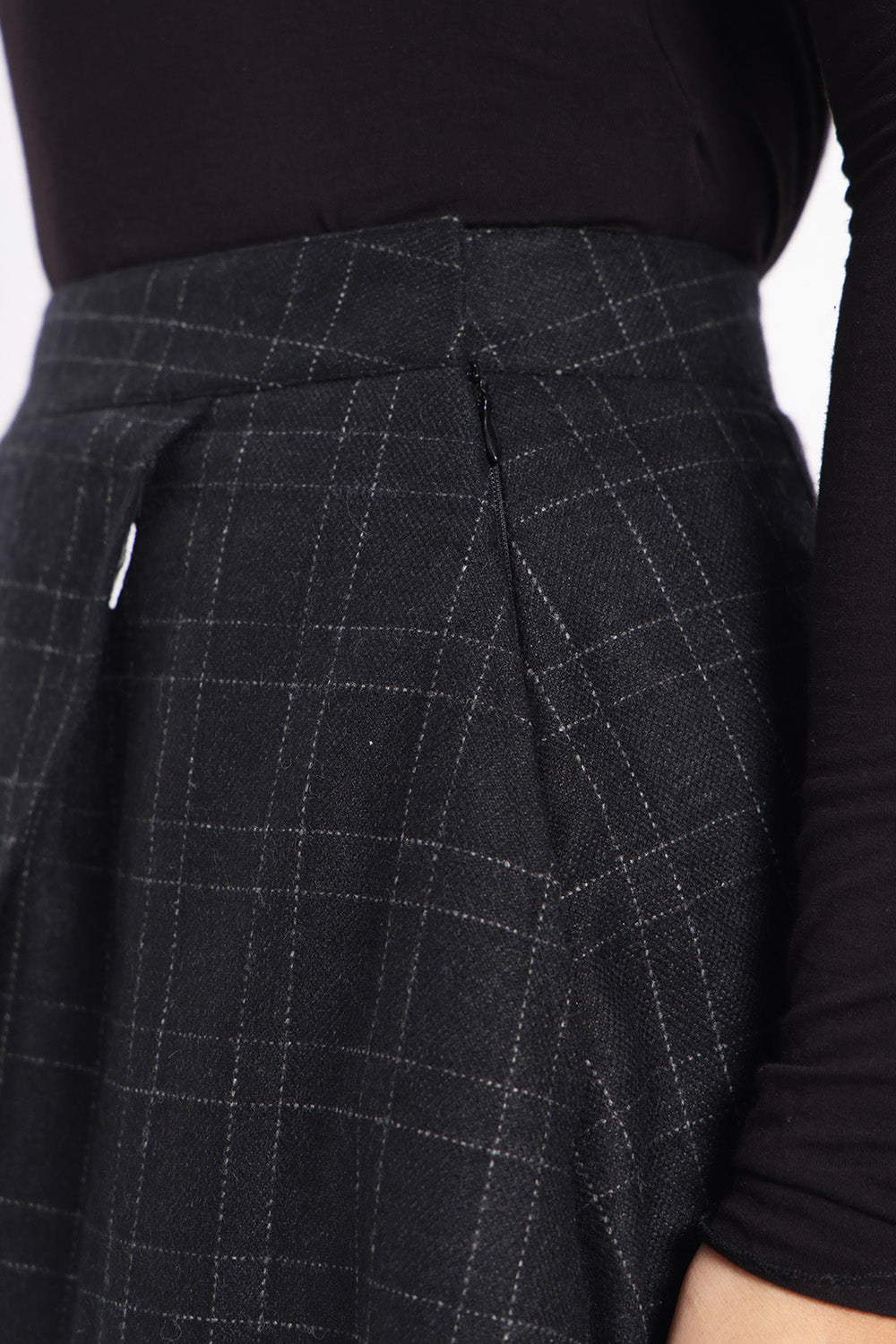 Tweed Front Slit Skirt - Black Windowpane