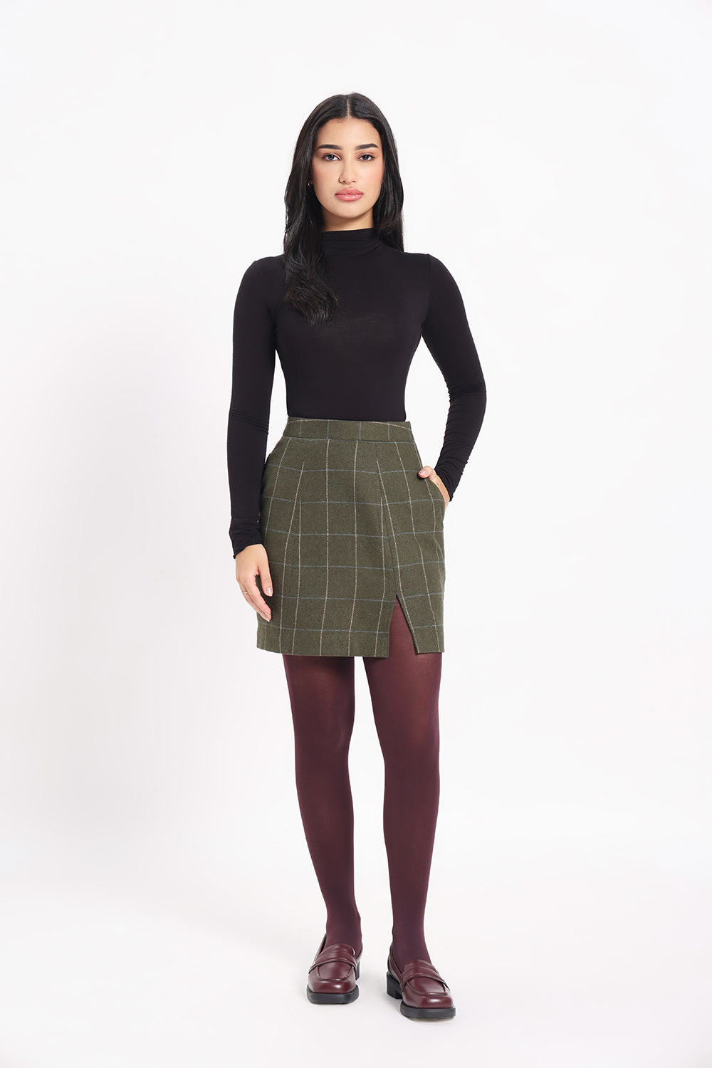 Tweed Mini Skirt - Green Check
