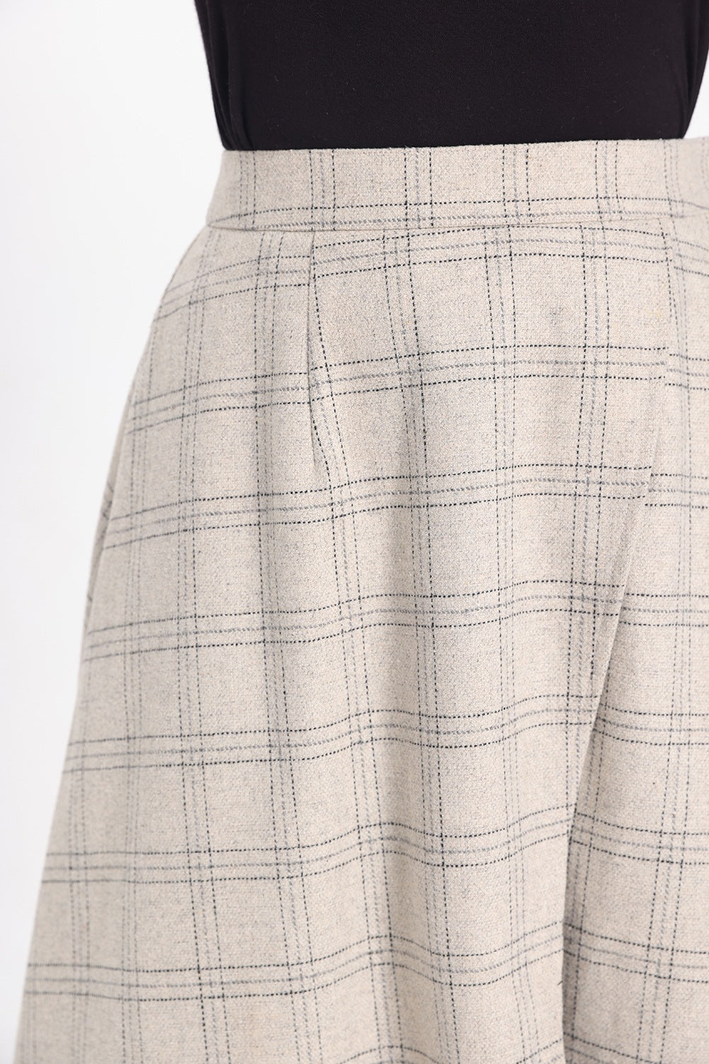 Tweed Front Slit Skirt - Off White Check