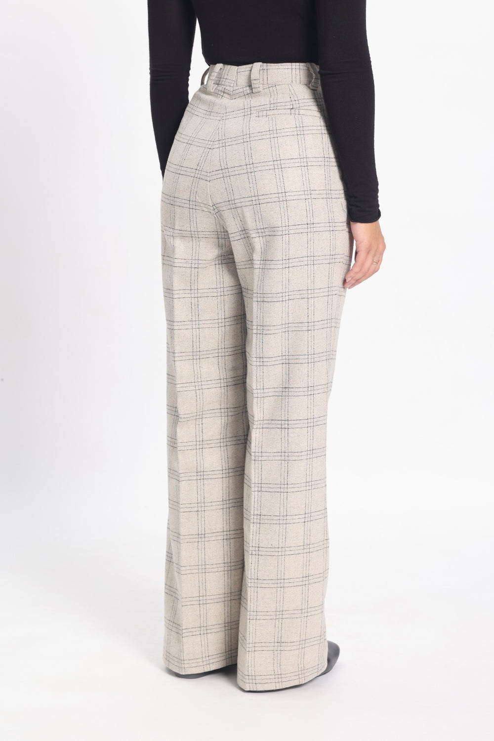 Tweed Pleated Straight Pants - Off White Check