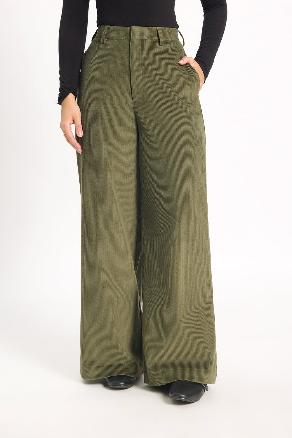 Córd Wide-Leg Pants - Olive