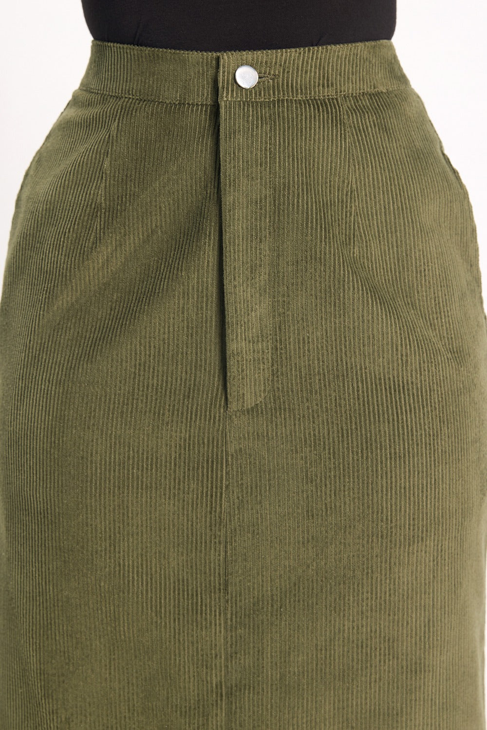 Córd Back-Slit Midi Skirt - Olive