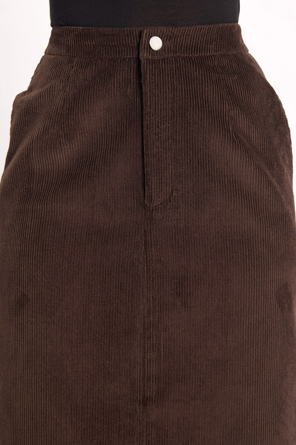 Córd Back-Slit Midi Skirt - Brown