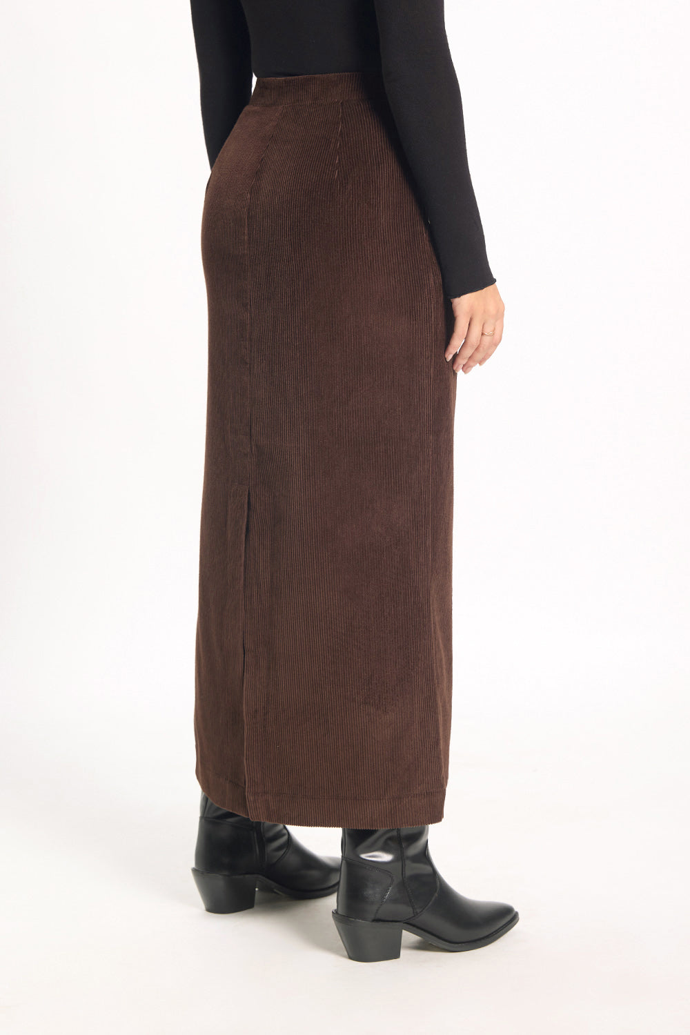 Córd Back-Slit Midi Skirt - Brown