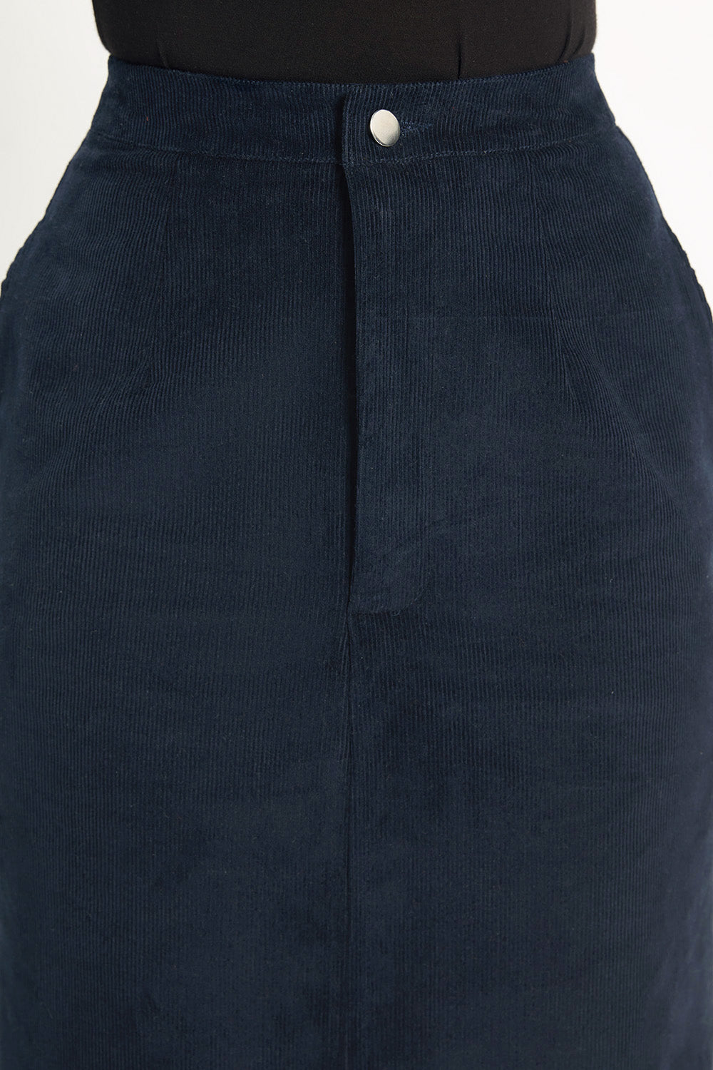 Córd Back-Slit Midi Skirt - Chalk Navy
