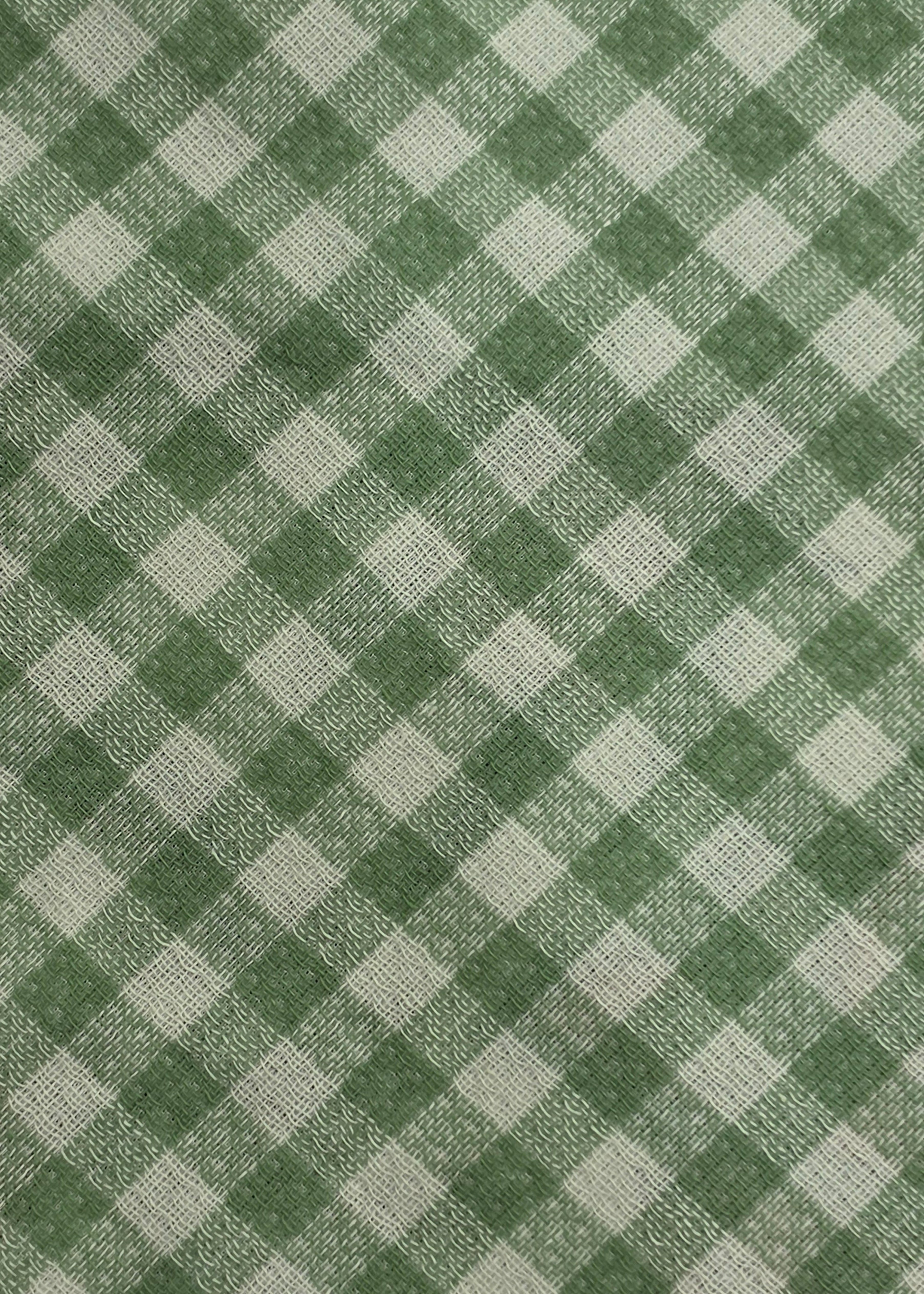 Green and white checkered fabric pattern