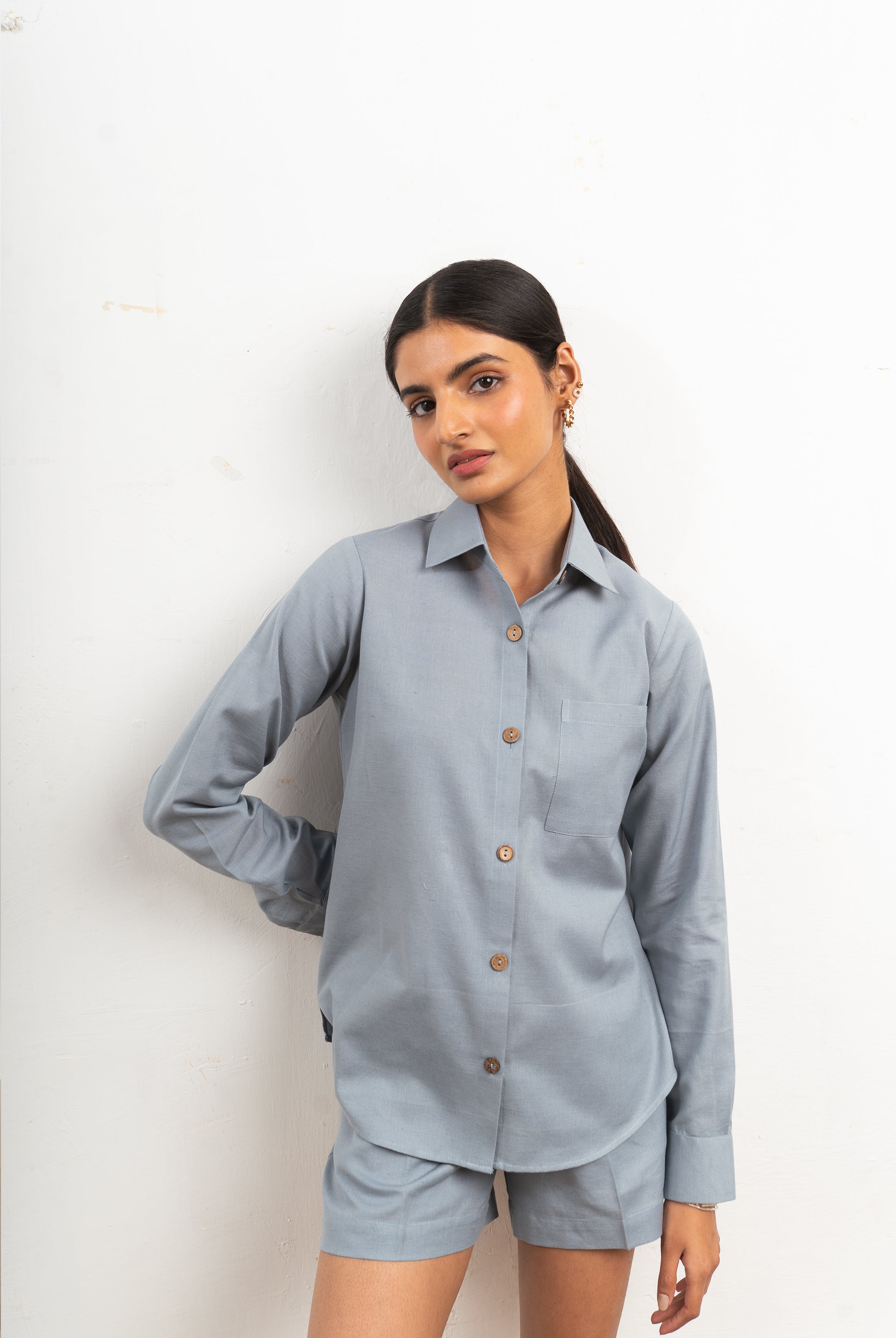 Enate Regular Shirt Set | Slate Blue