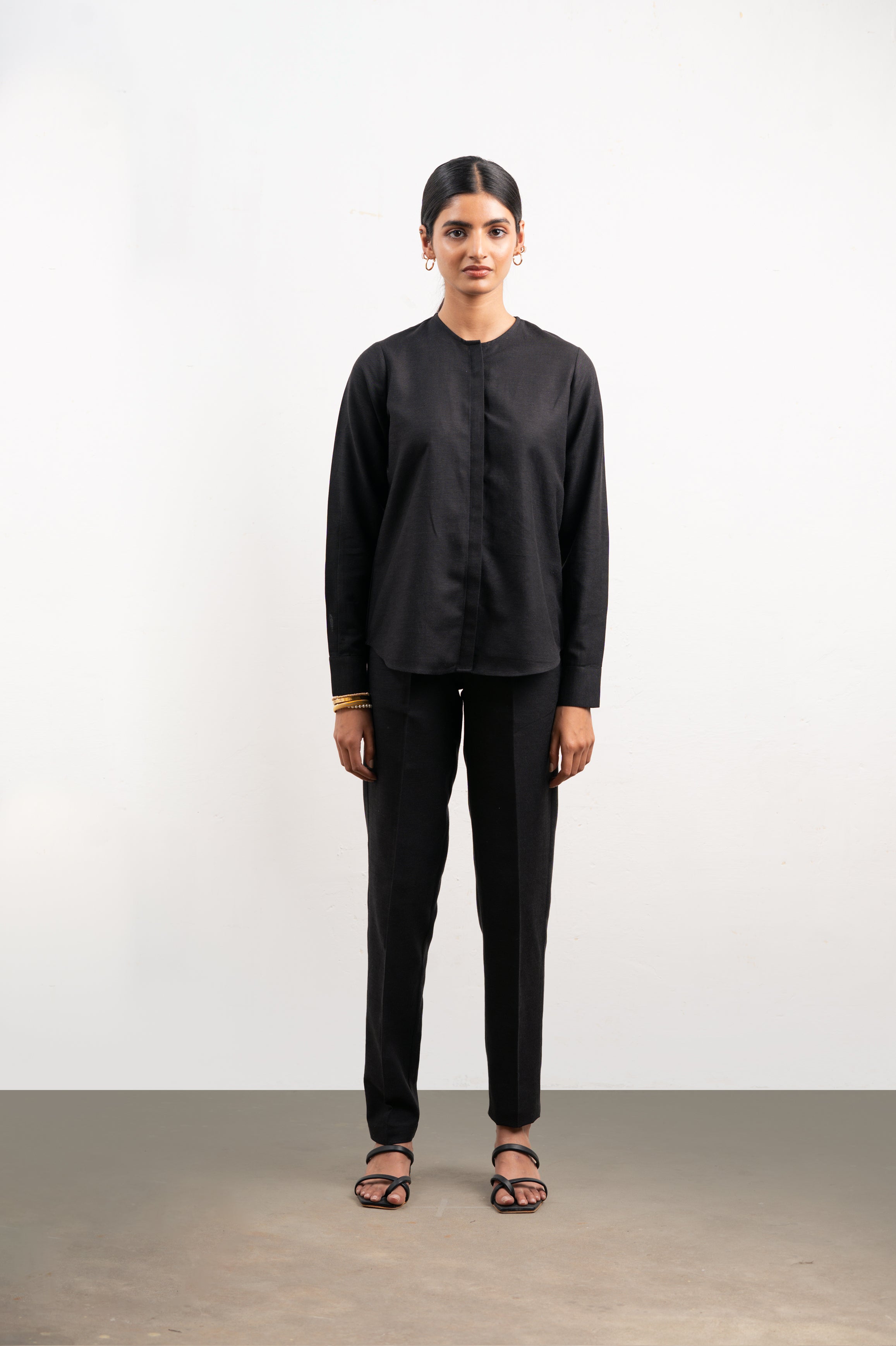 Atten Collarless Shirt Set | Black