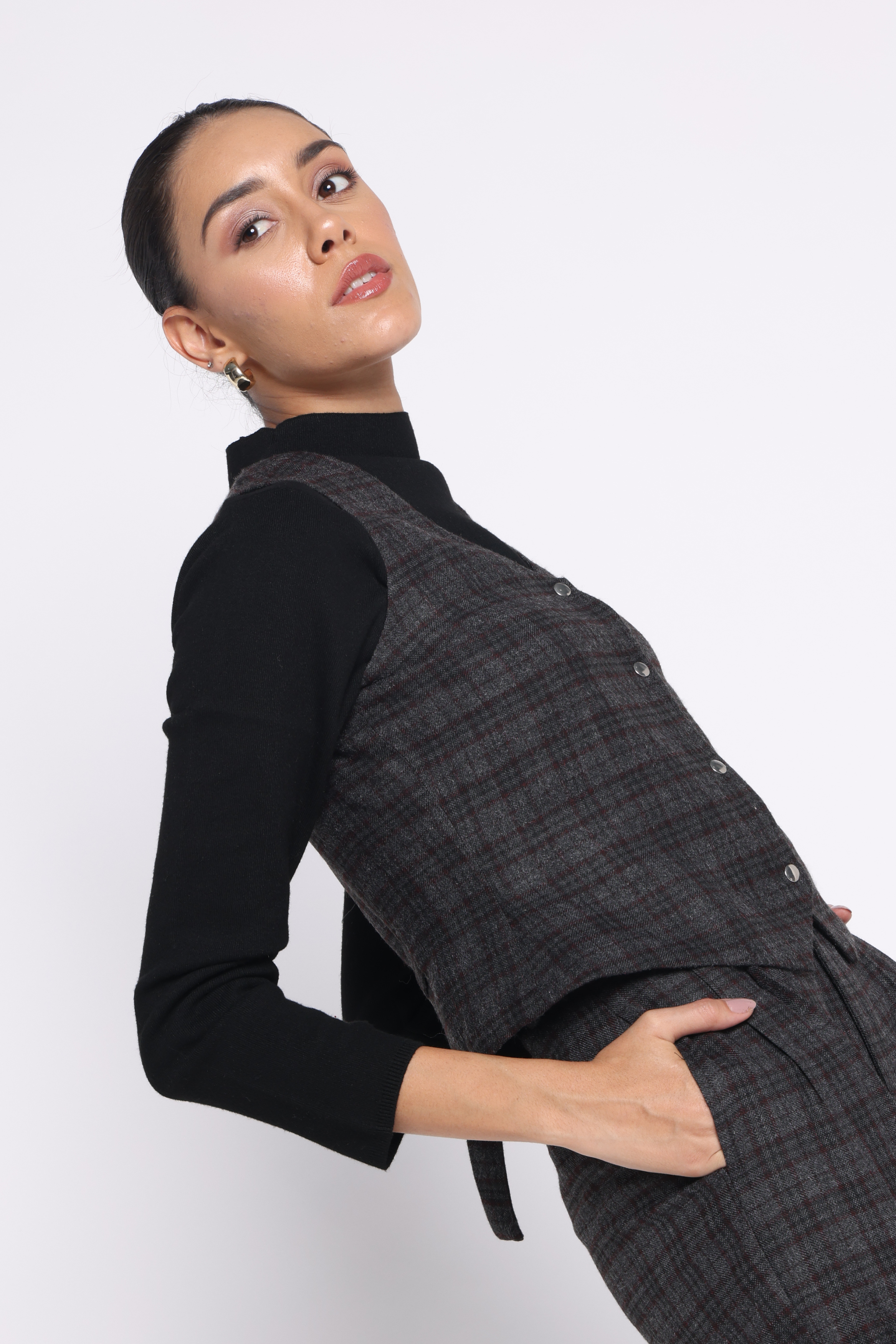 Woolen Waistcoat | Black Checkered