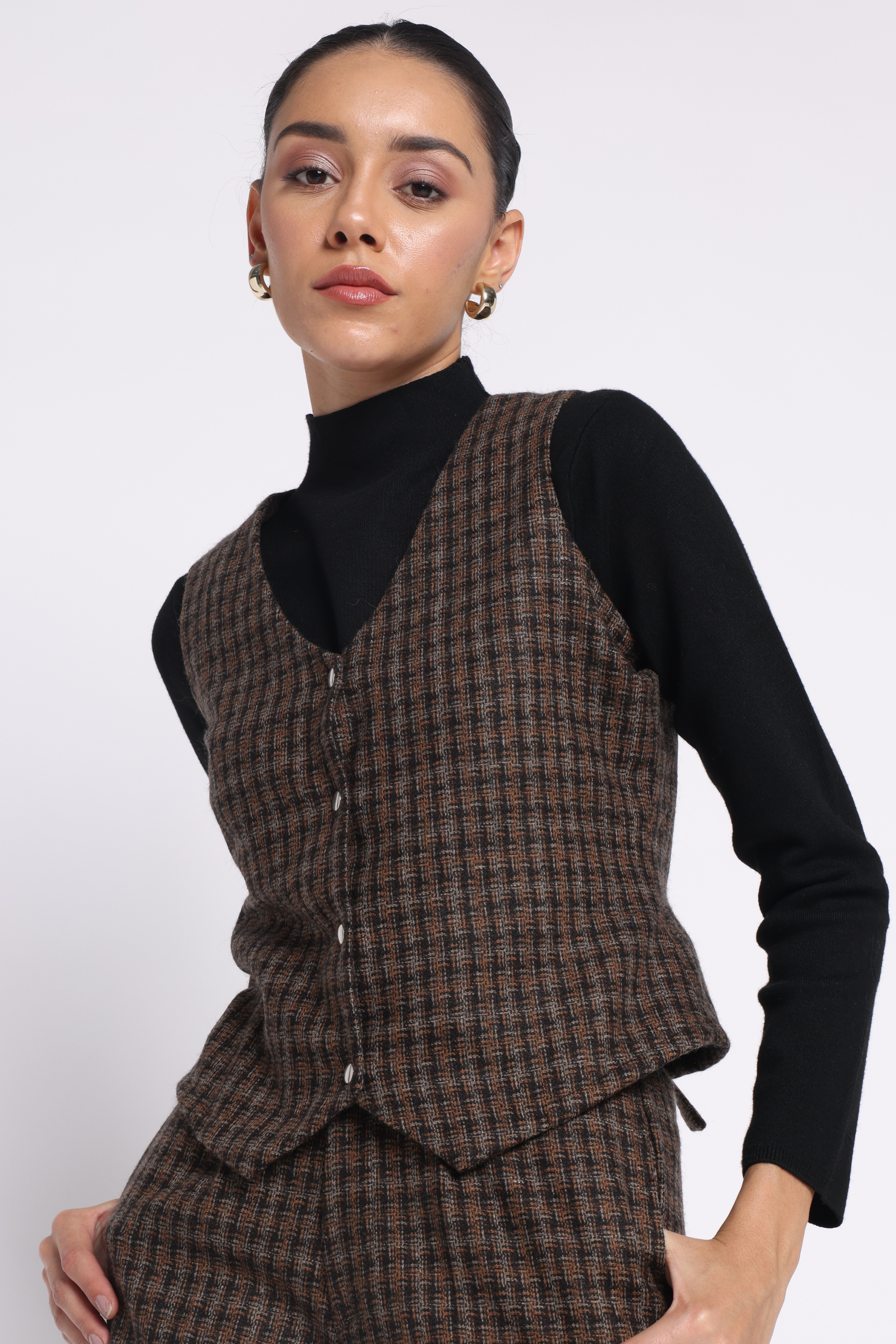 Woolen Waistcoat | Brown Check