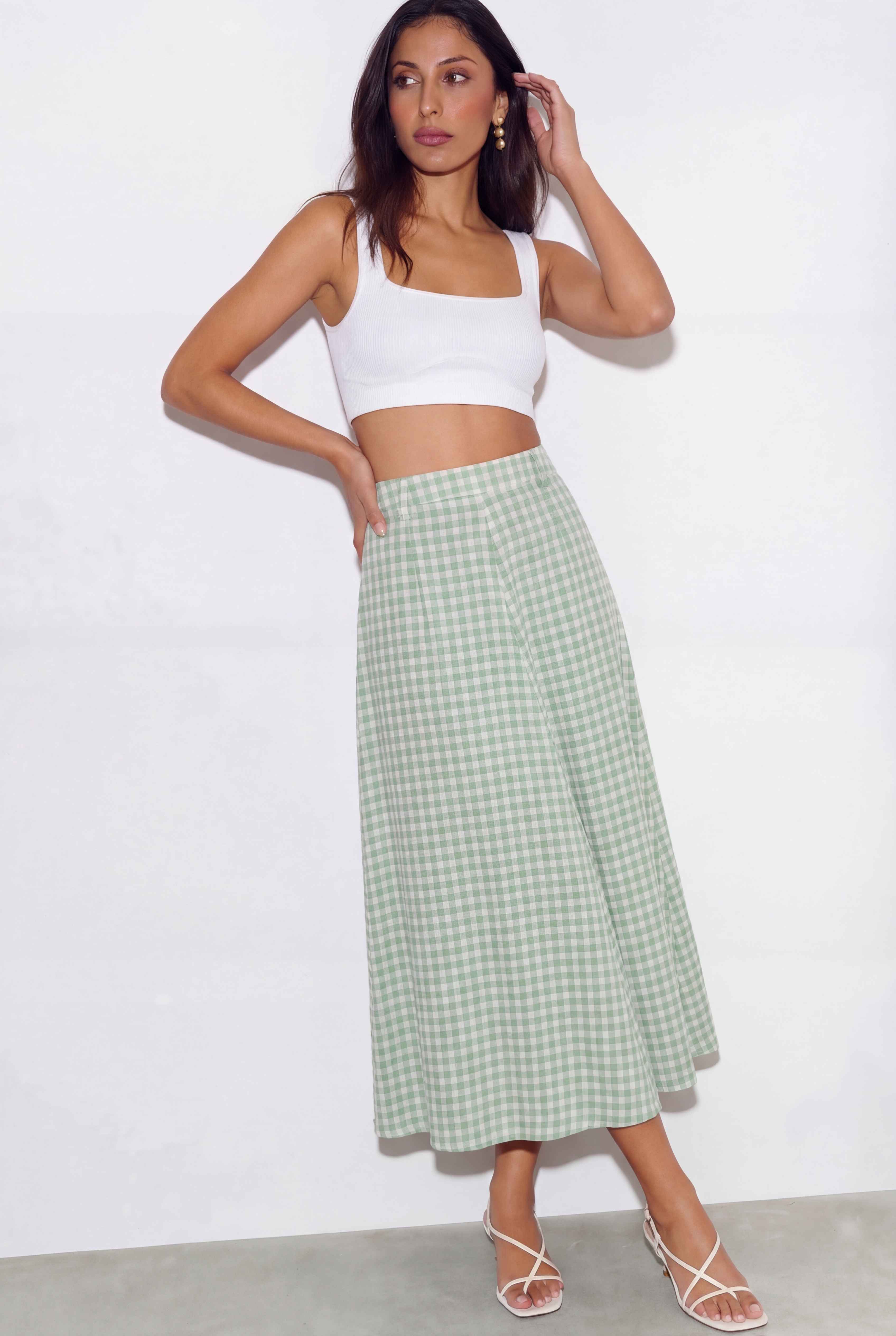 Andrea Gingham Skirt - Green