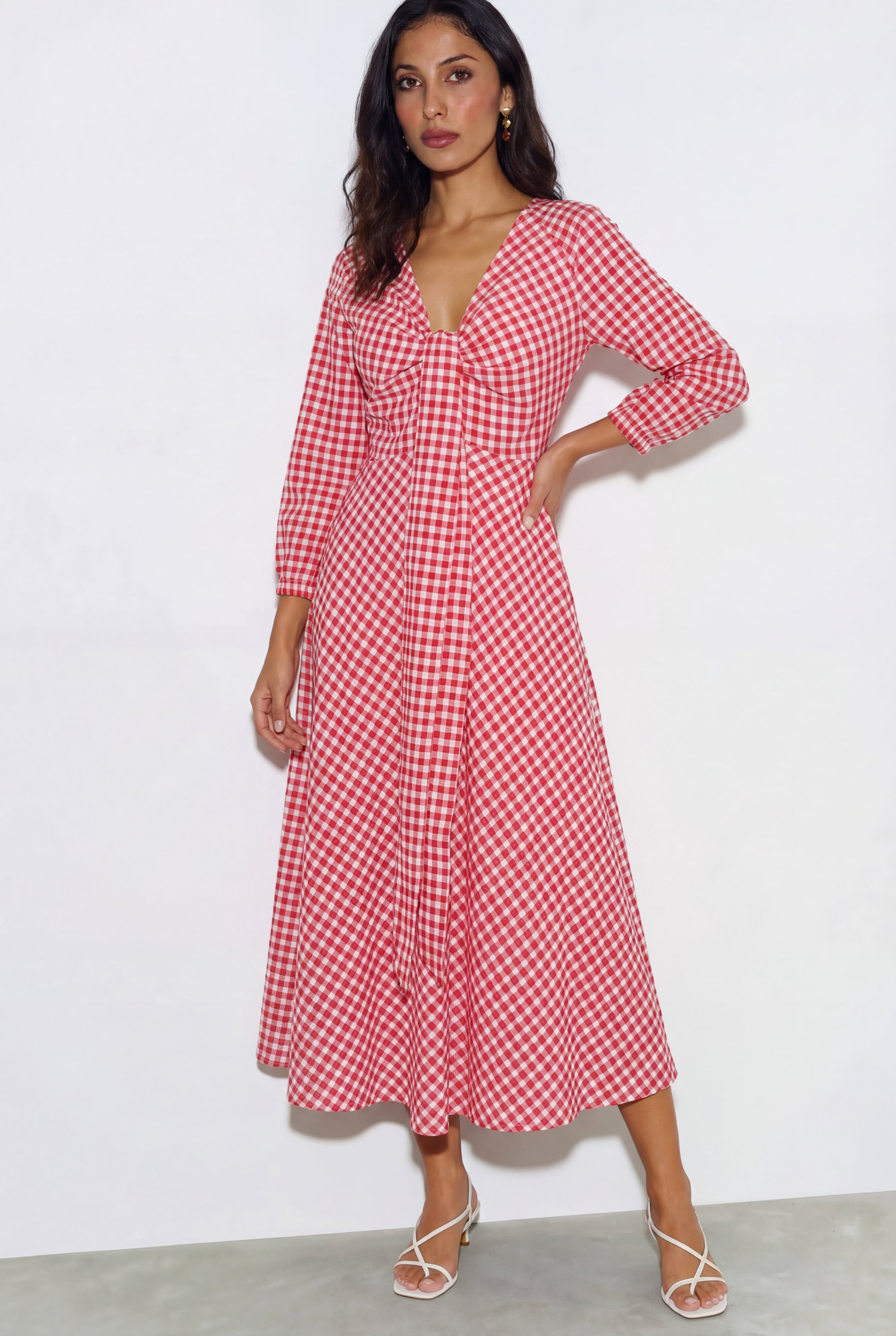 Knot Ghingham Dress - Red