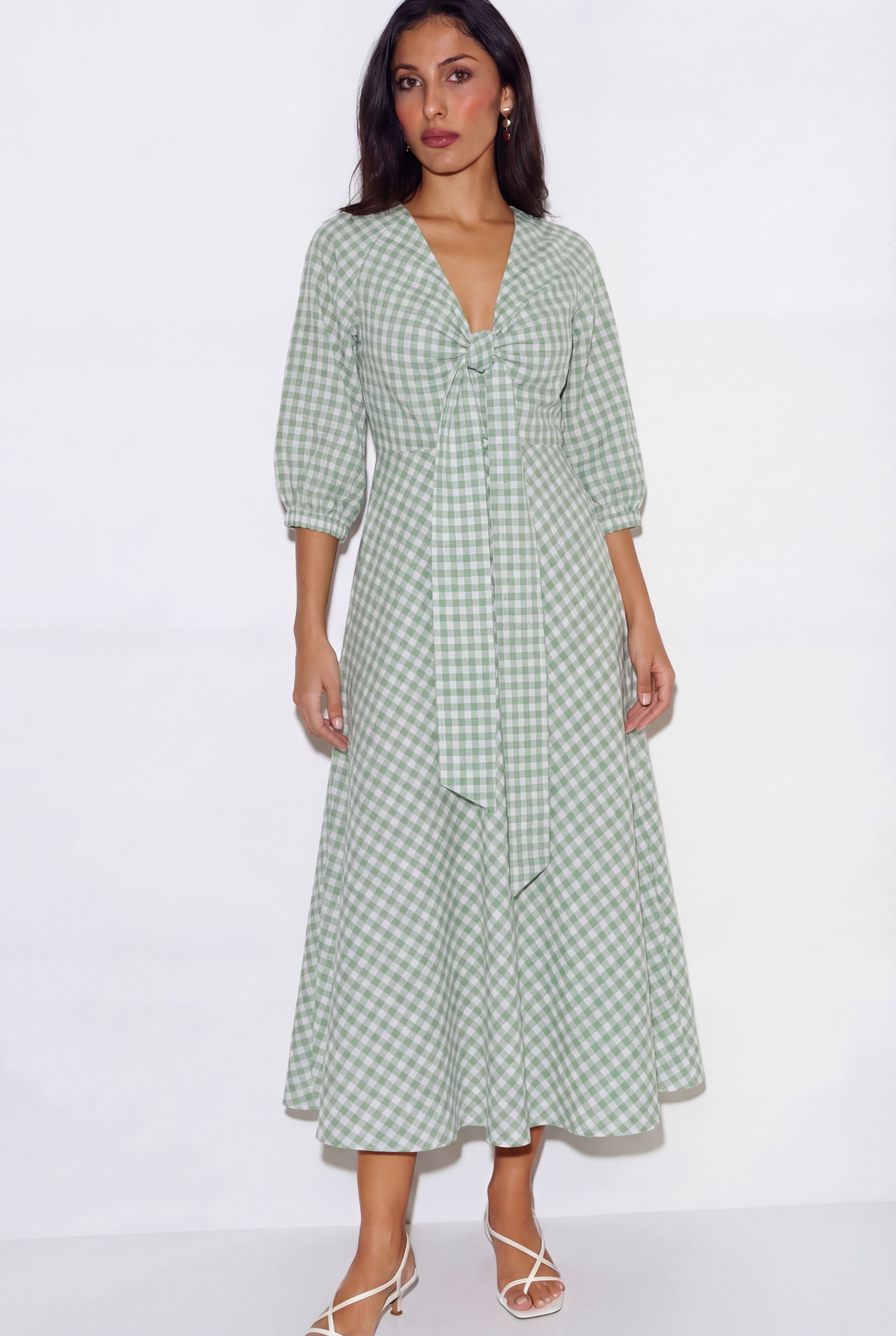 Knot Ghingham Dress - Green
