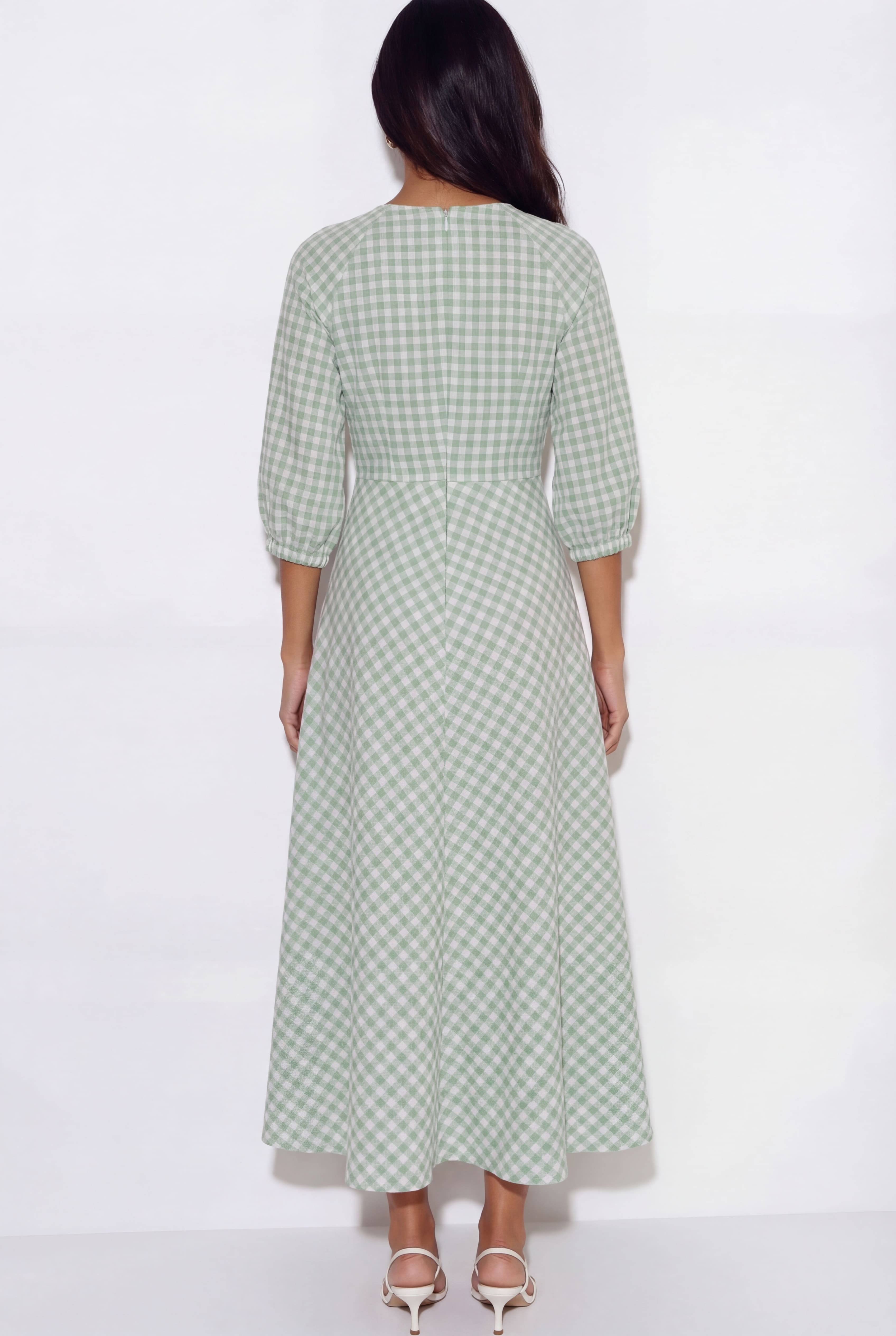 Knot Ghingham Dress - Green
