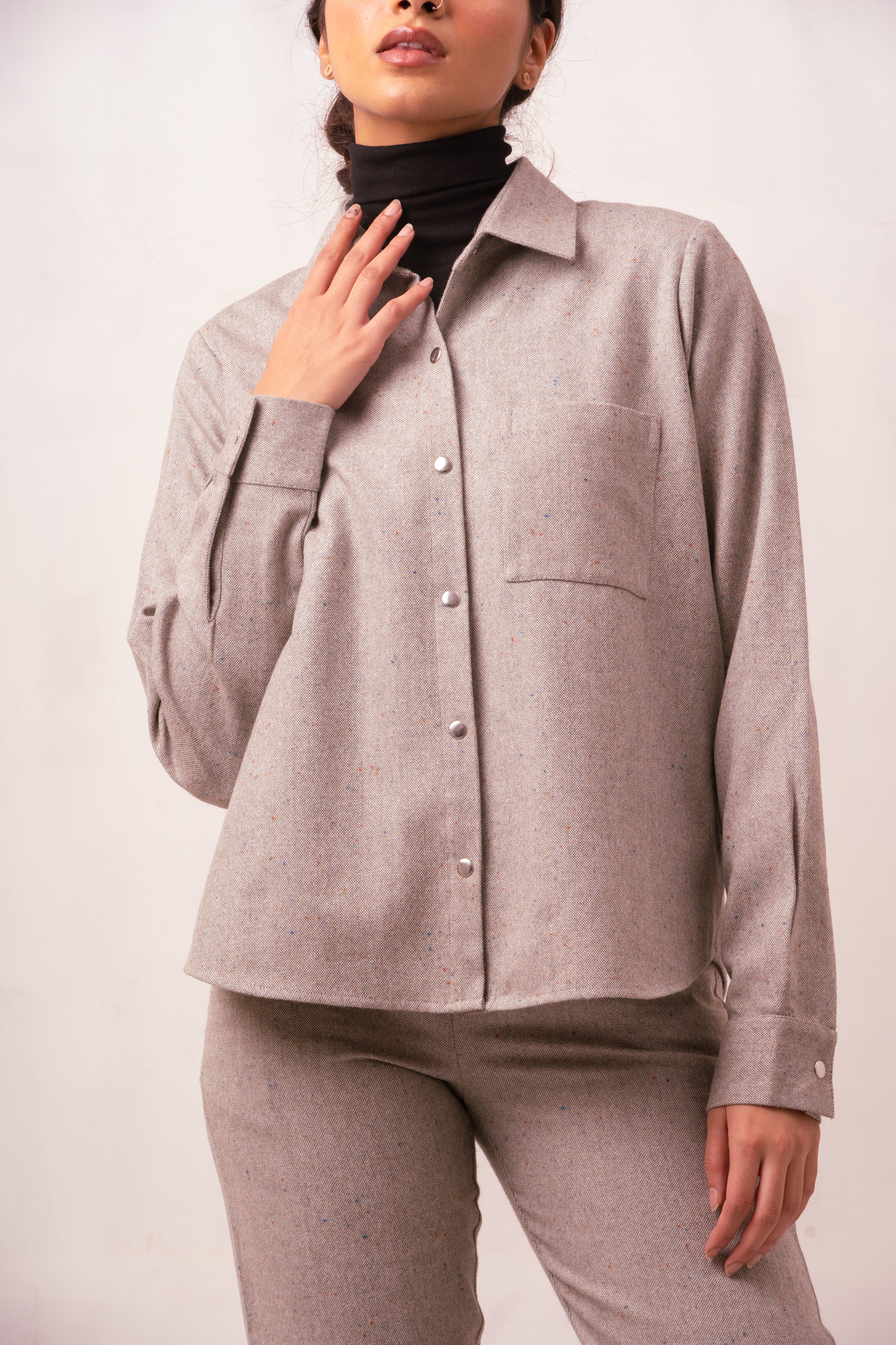 Enate Woolen Shirt Set | Grey