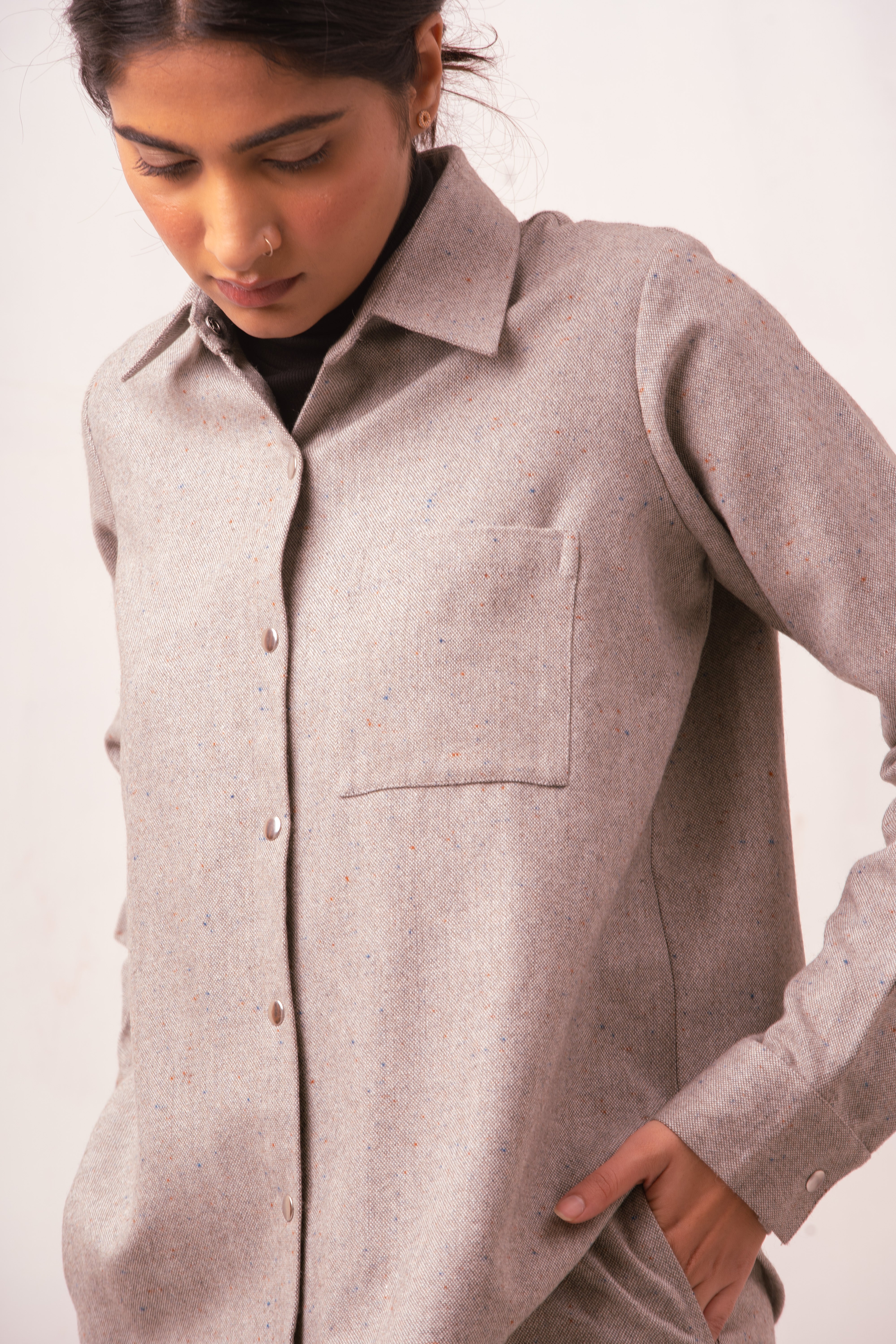 Enate Woolen Shirt Set | Grey