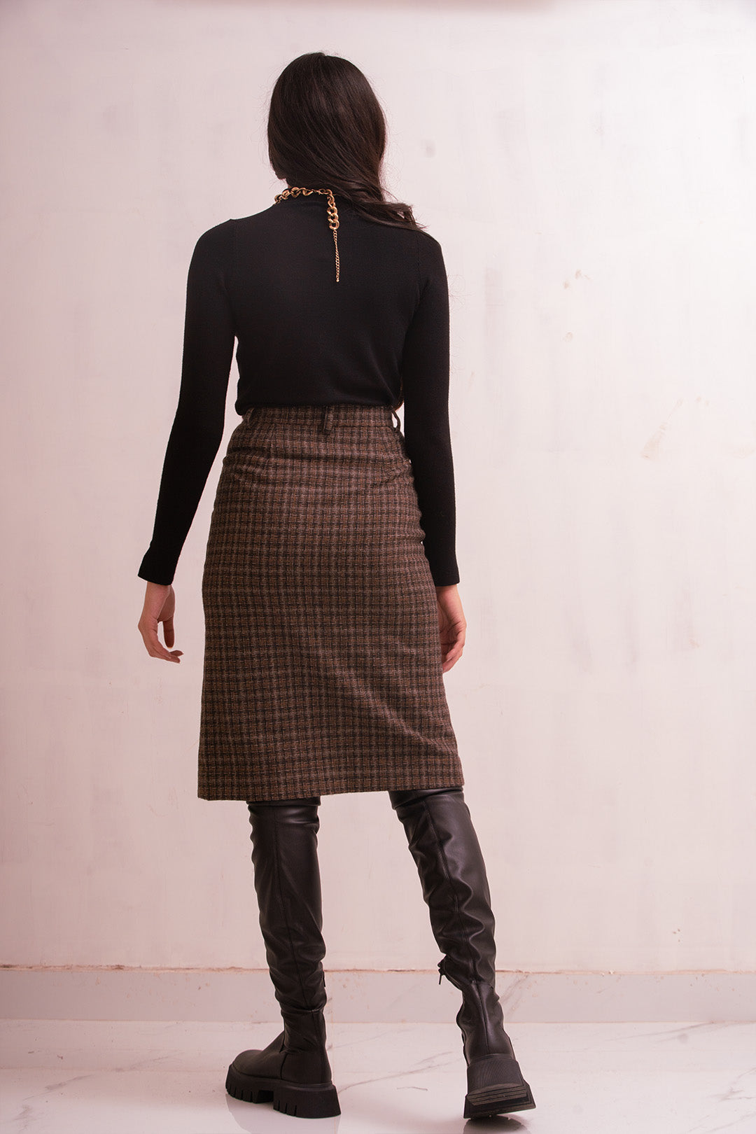 Erma Woolen Skirt | Brown Check