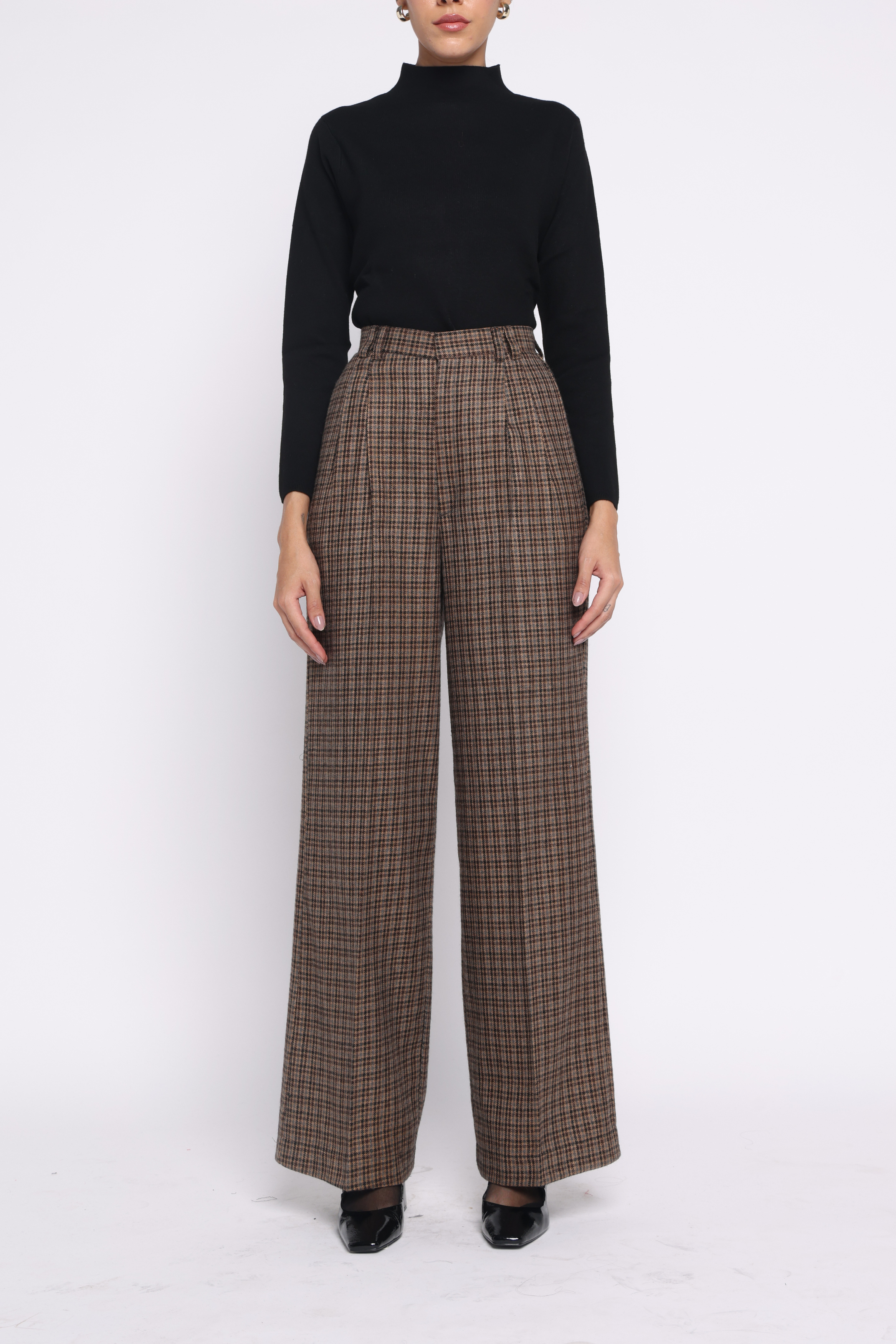 Girth High-Waisted Woolen Pants | Houndstooth