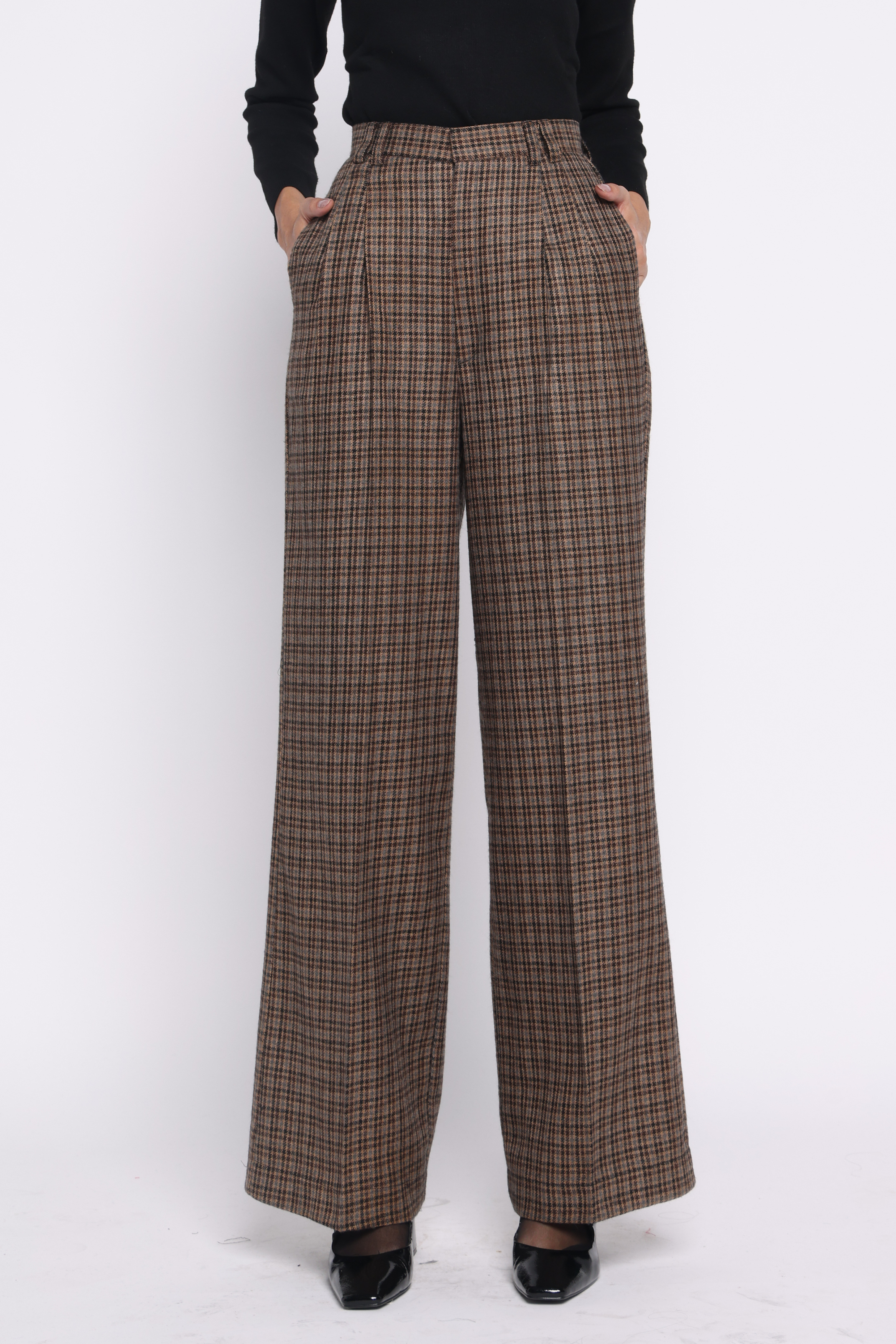 Girth High-Waisted Woolen Pants | Houndstooth