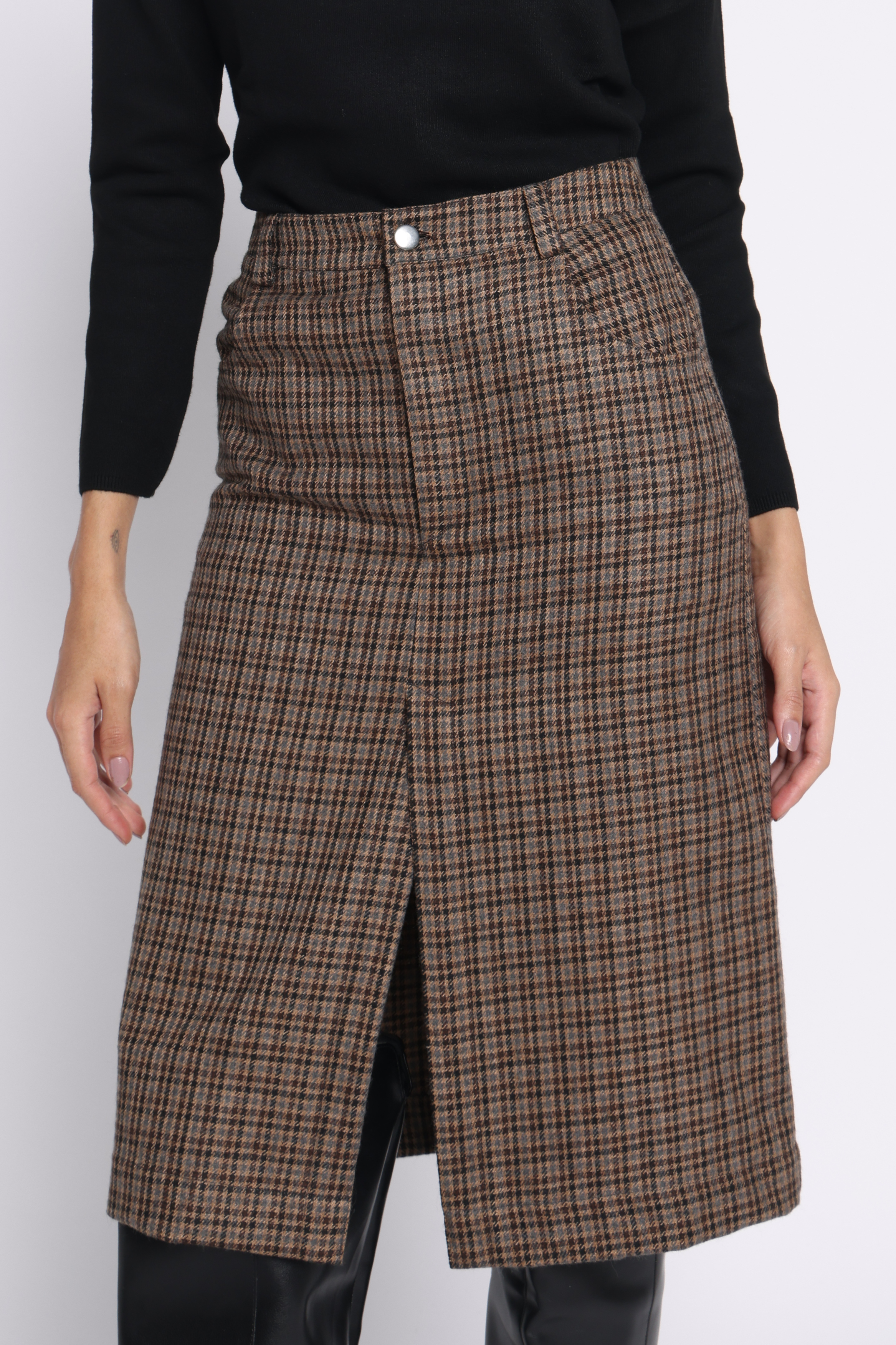 Erma Woolen Skirt | Houndstooth