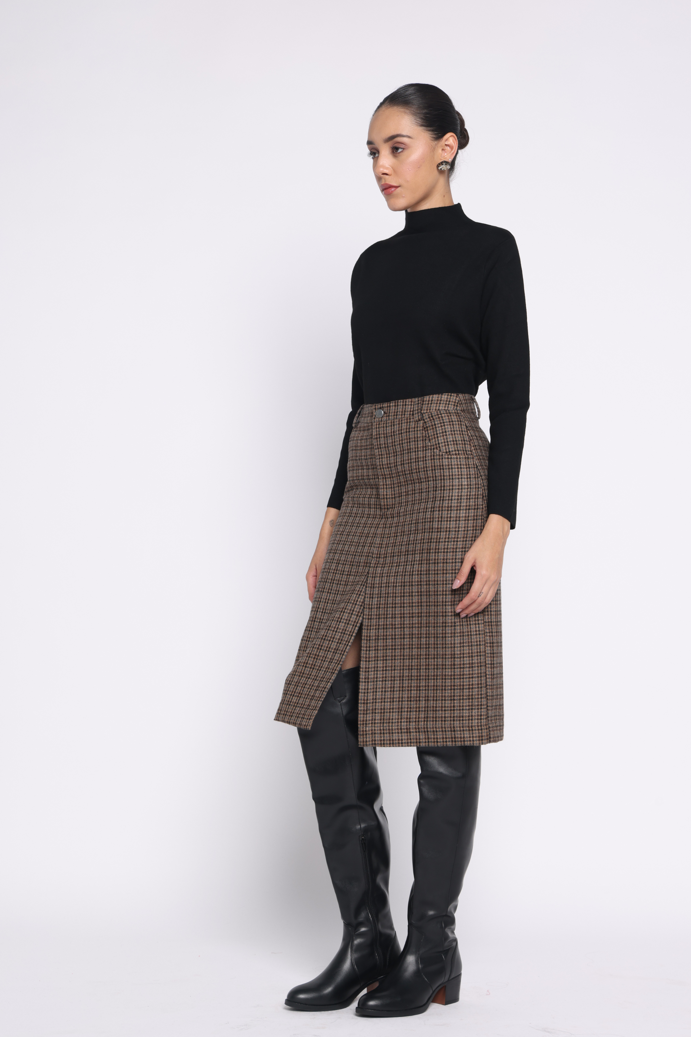 Erma Woolen Skirt | Houndstooth