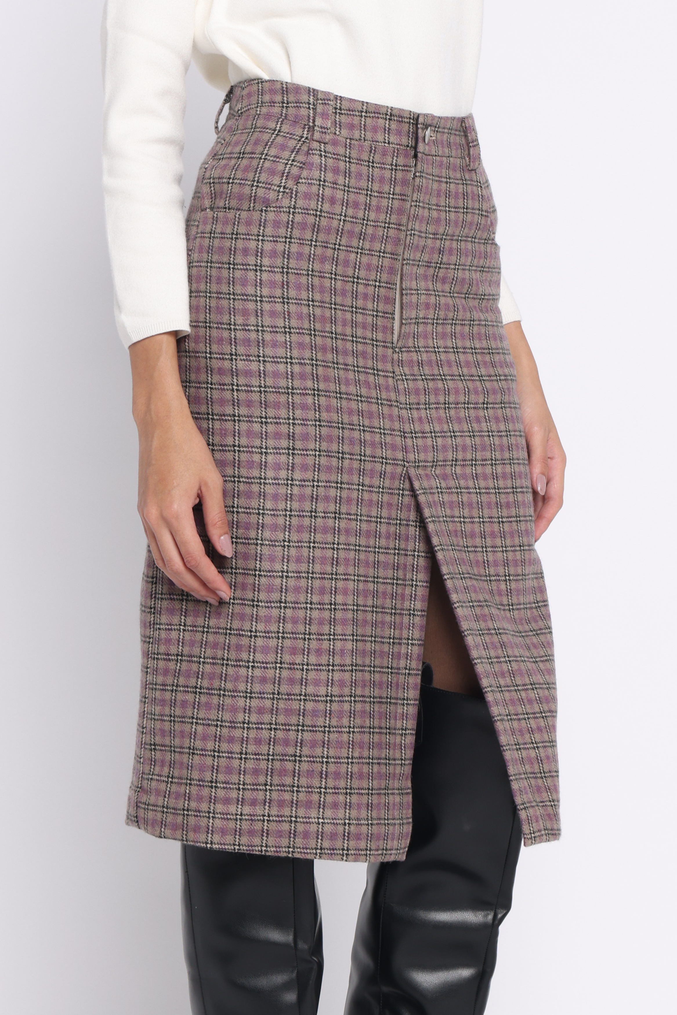 Erma Woolen Skirt | Purple Check