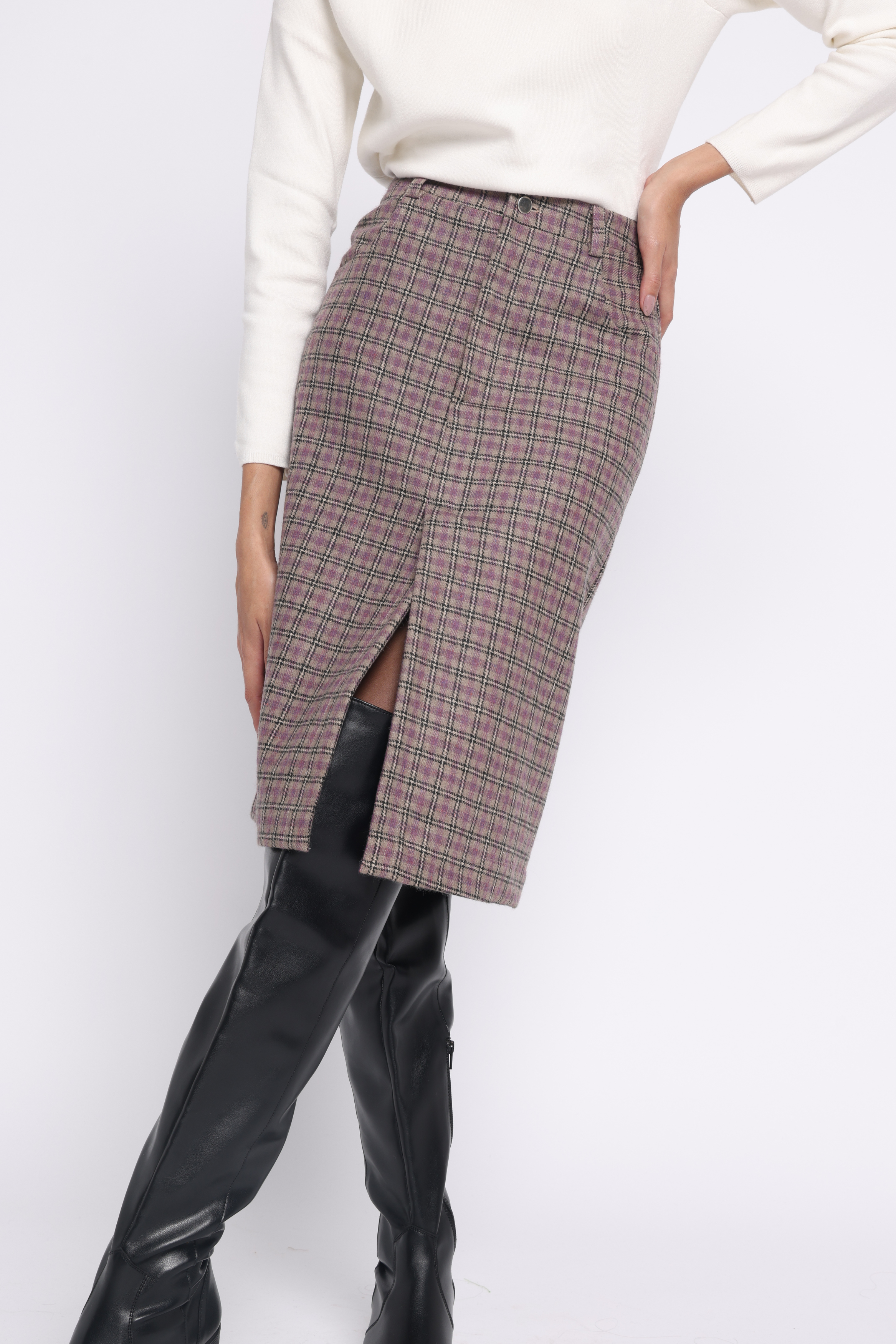 Erma Woolen Skirt | Purple Check