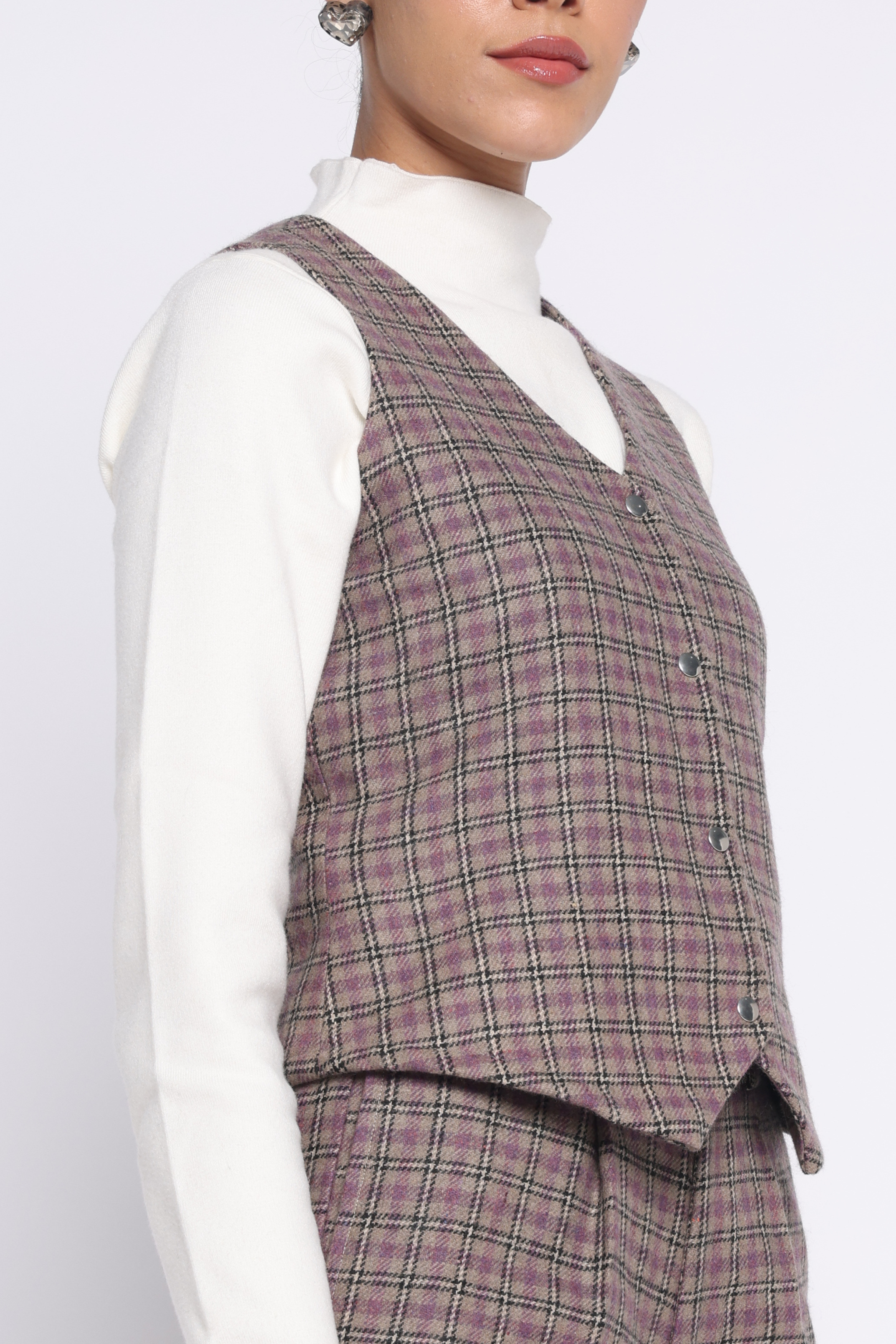 Woolen Waistcoat | Purple Check