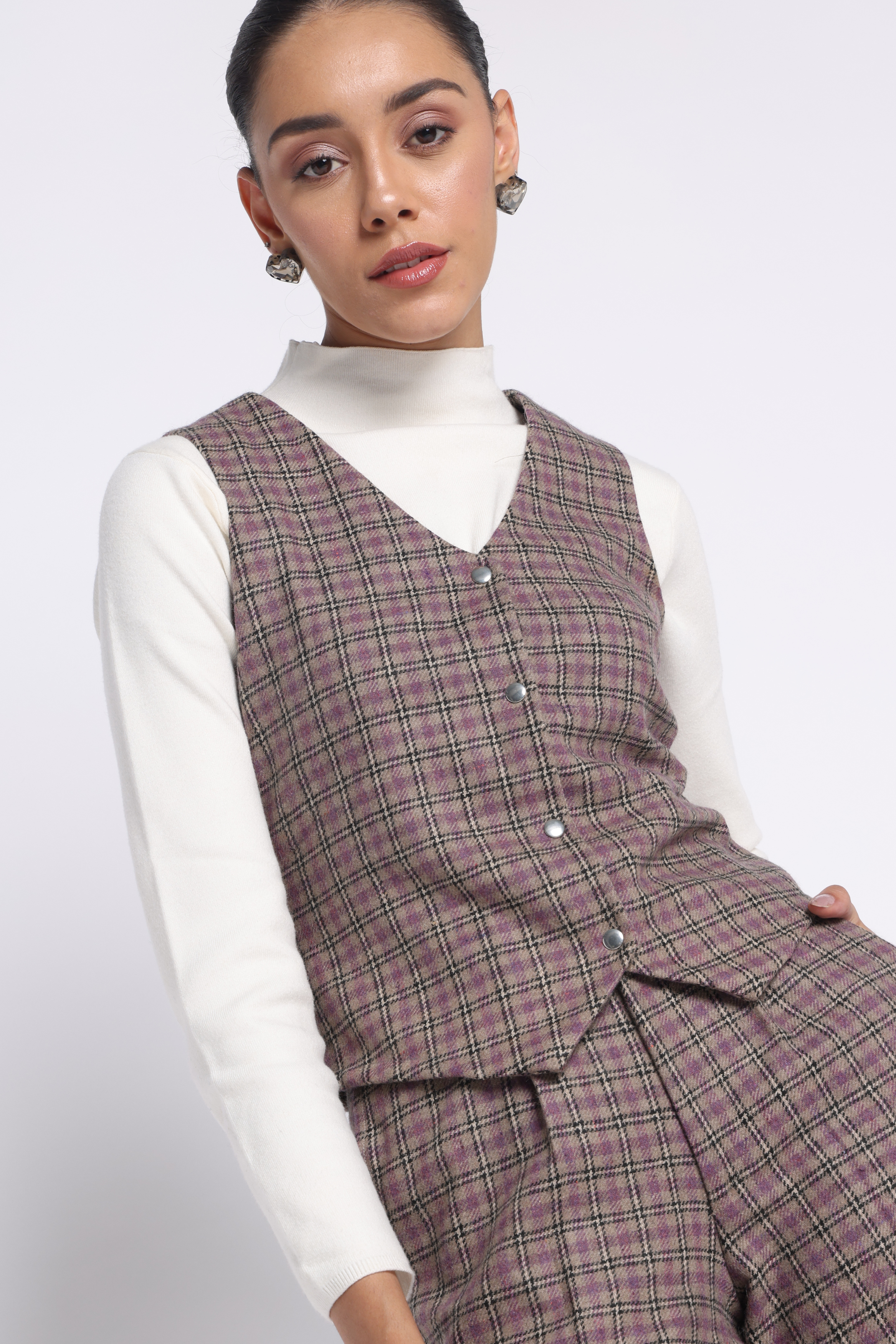 Woolen Waistcoat | Purple Check