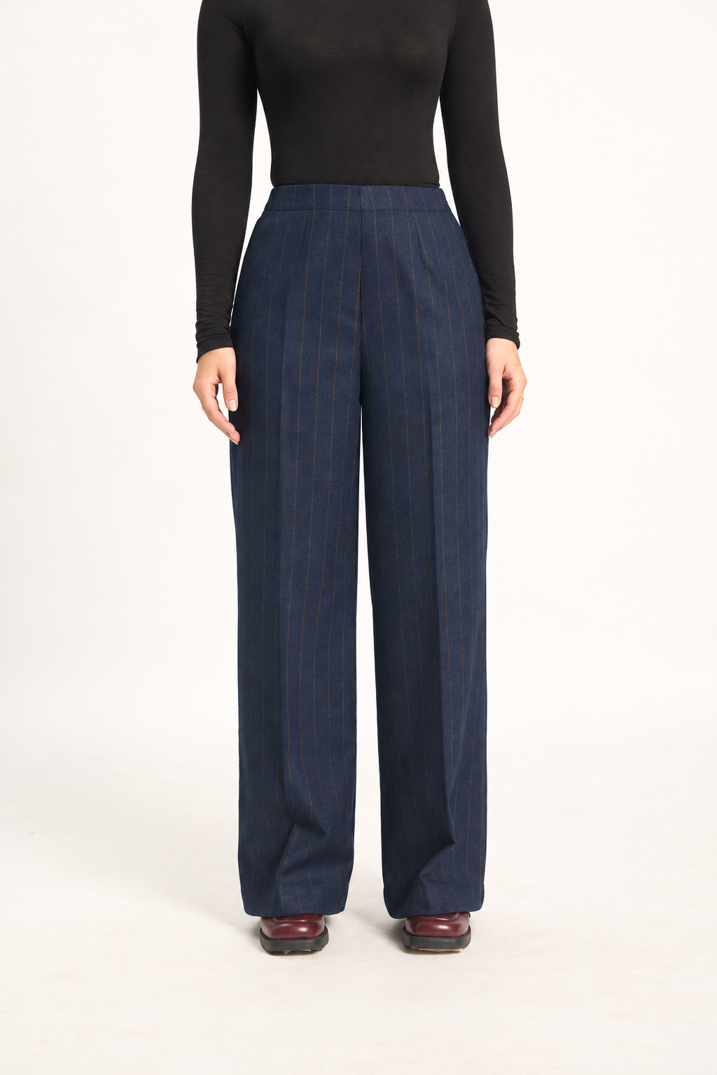 Tweed Flow Pants - Navy Blue Stripes