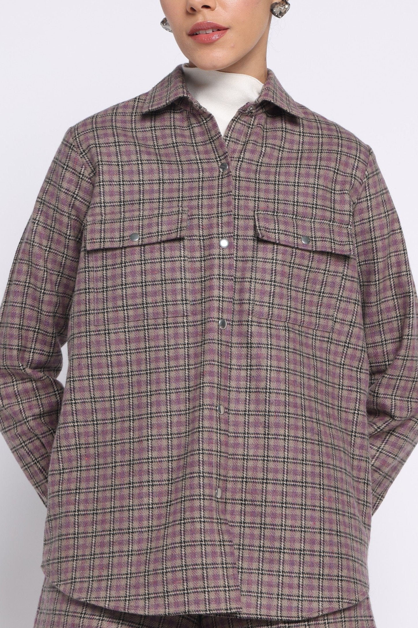 Enate Woolen Shirt | Purple Check