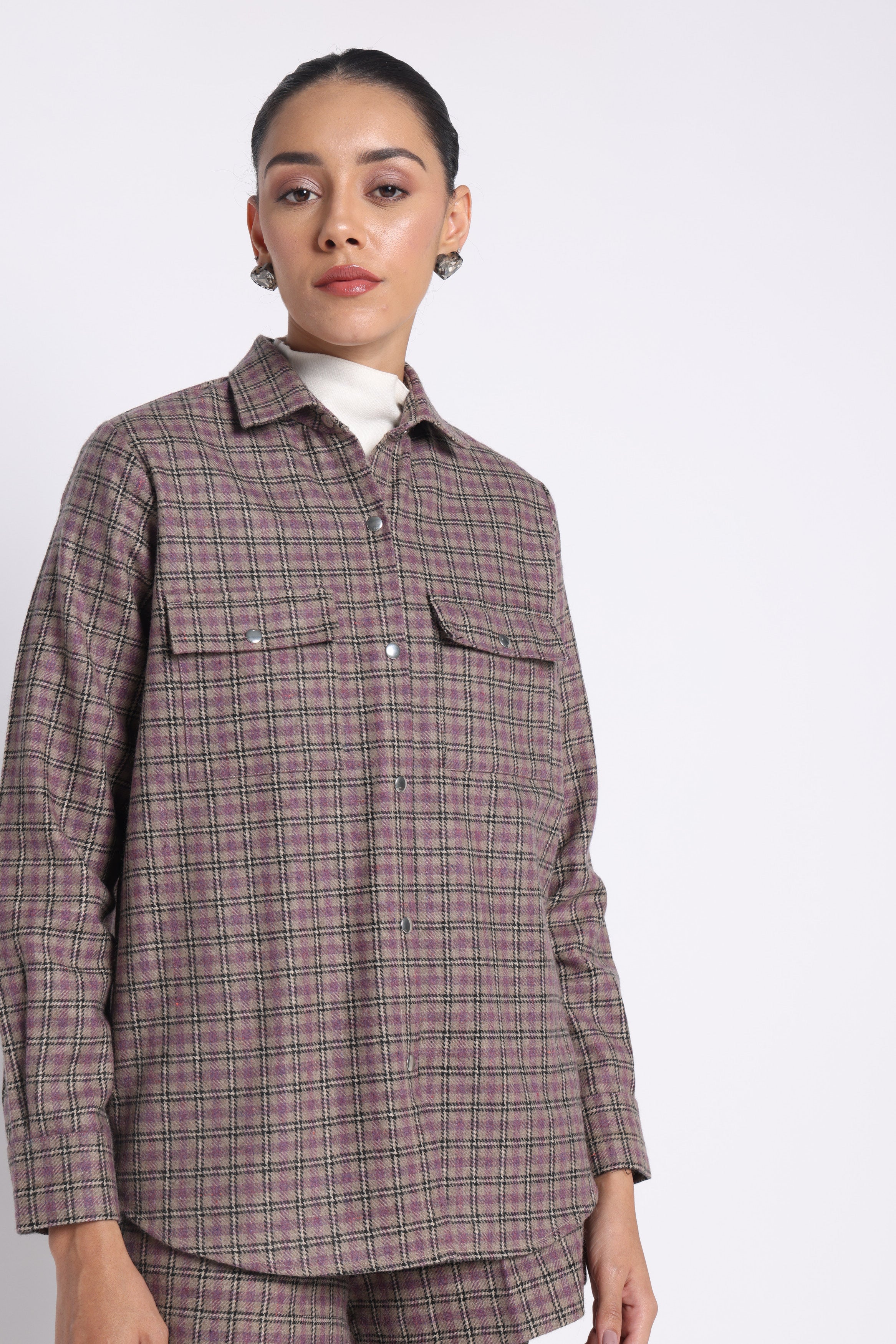 Enate Woolen Shirt | Purple Check