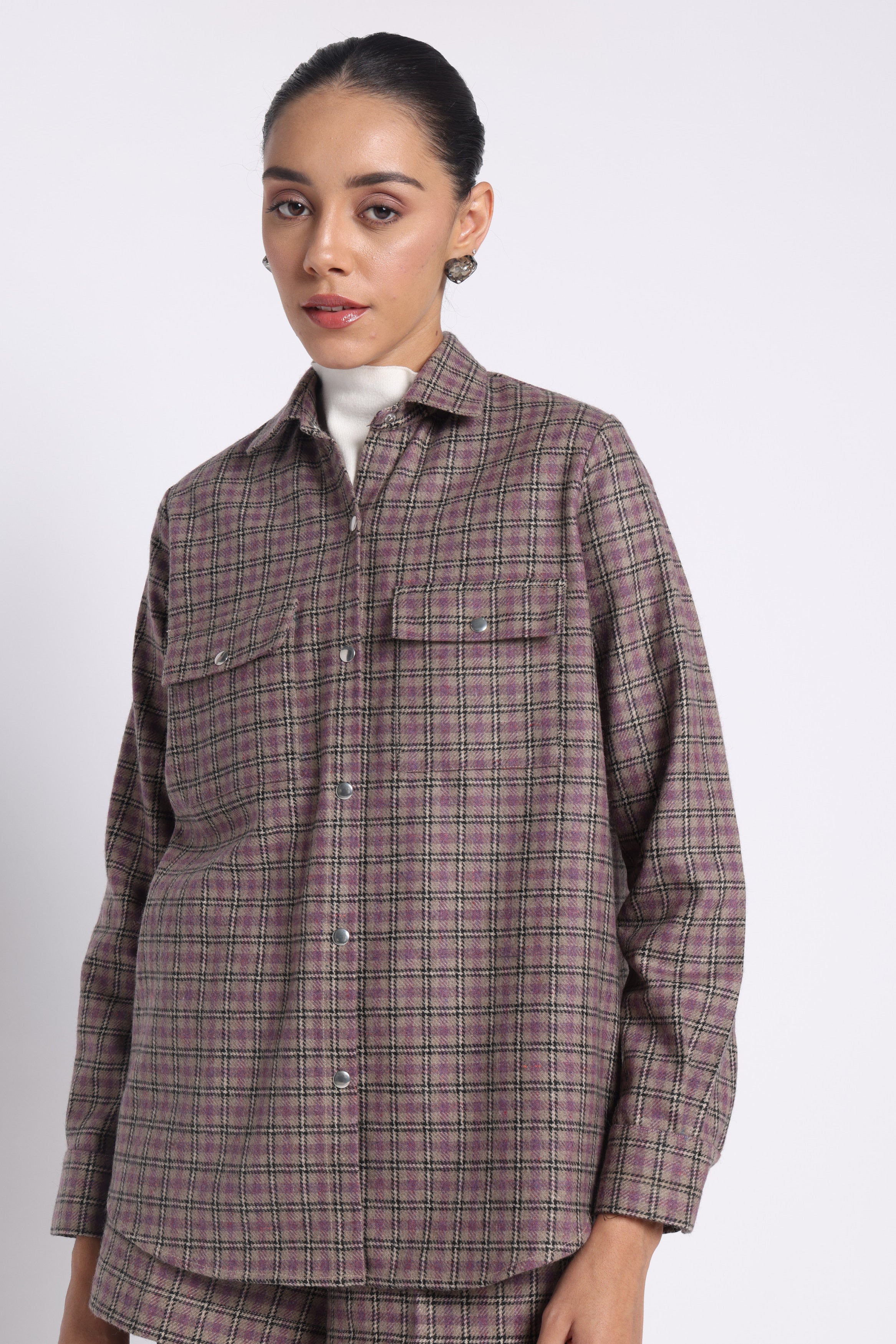 Enate Woolen Shirt | Purple Check