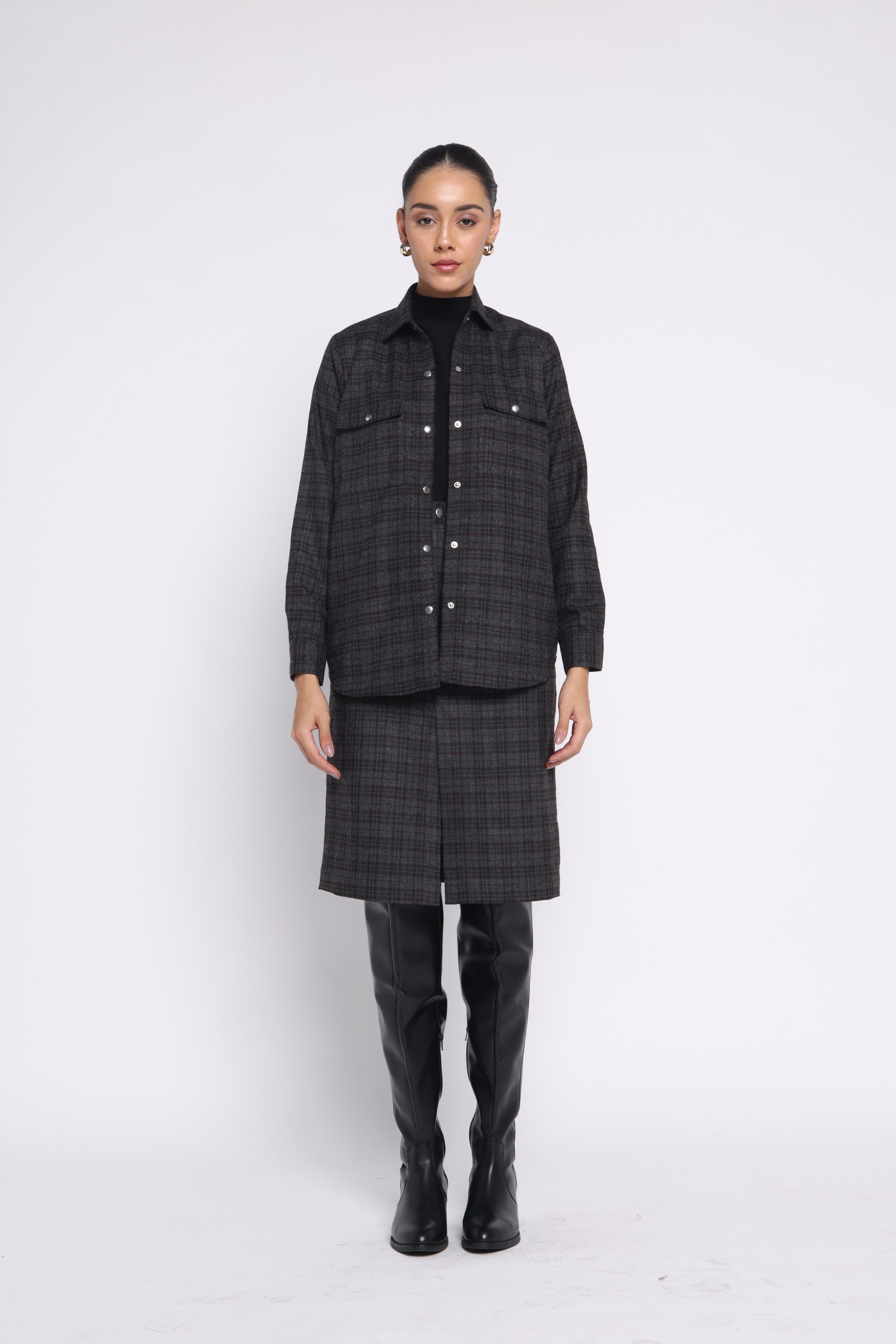 Enate Woolen Shirt | Black Check