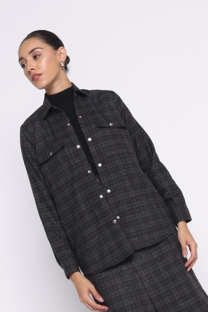 Enate Woolen Shirt | Black Check